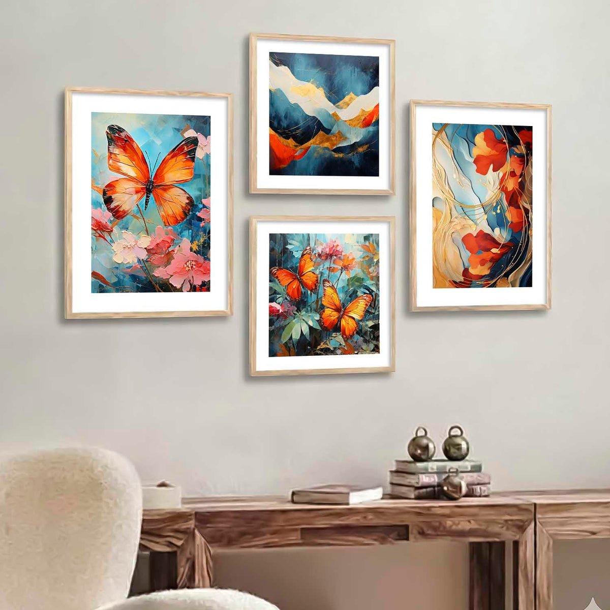 Premium Digital Paintings with Frame for Home Decoration - Painting for Living Room Bedroom Office - Painting for Wall Decoration - Pack of 4 (C)