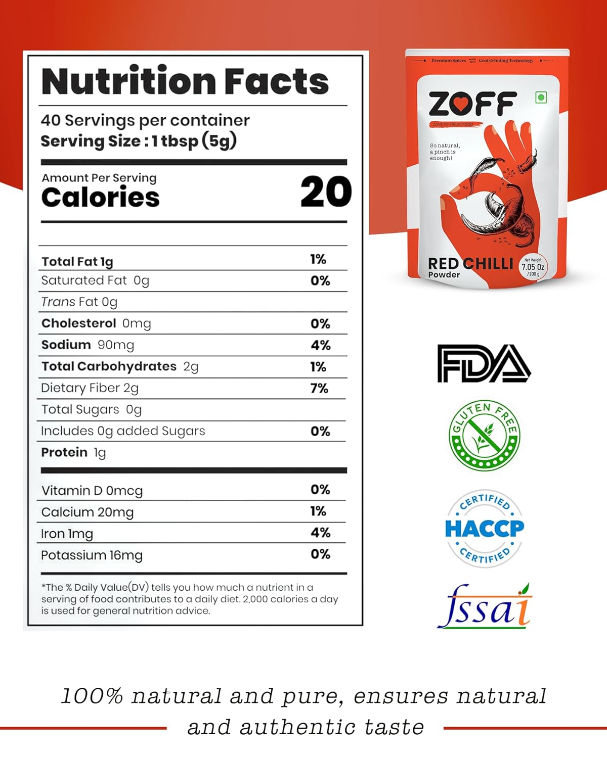 Zoff Red Chilli Powder with Natural Oils - Premium-Quality, Pure & Unadulterated Lal Mirch Powder – Sourced from Hand-Picked Red Chillies - Freshness & Aroma Preserved - Mirchi Powder 200gms