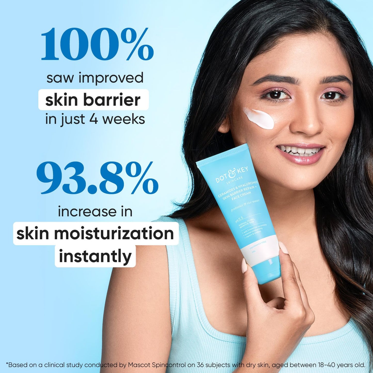 Zephivo Dot & Key Ceramides Moisturizer with Hyaluronic for Intense Moisturizing and Skin Strengthening | With Probiotic & Rice Water I Barrier Repair Cream | For Dry Skin, Normal Skin & Sensitive Skin | 100g