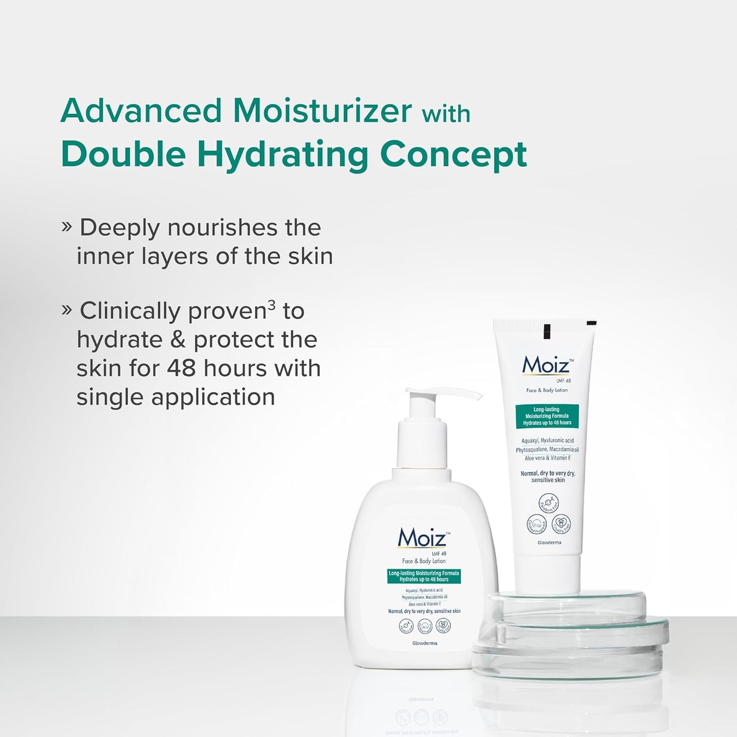 Moiz LMF 48 Lotion | 48 Hour Long-Lasting Moisturizer | Formulated with 17 Moisturizers | Non-Comedogenic | Paraben & Cruelty-Free - 75ml