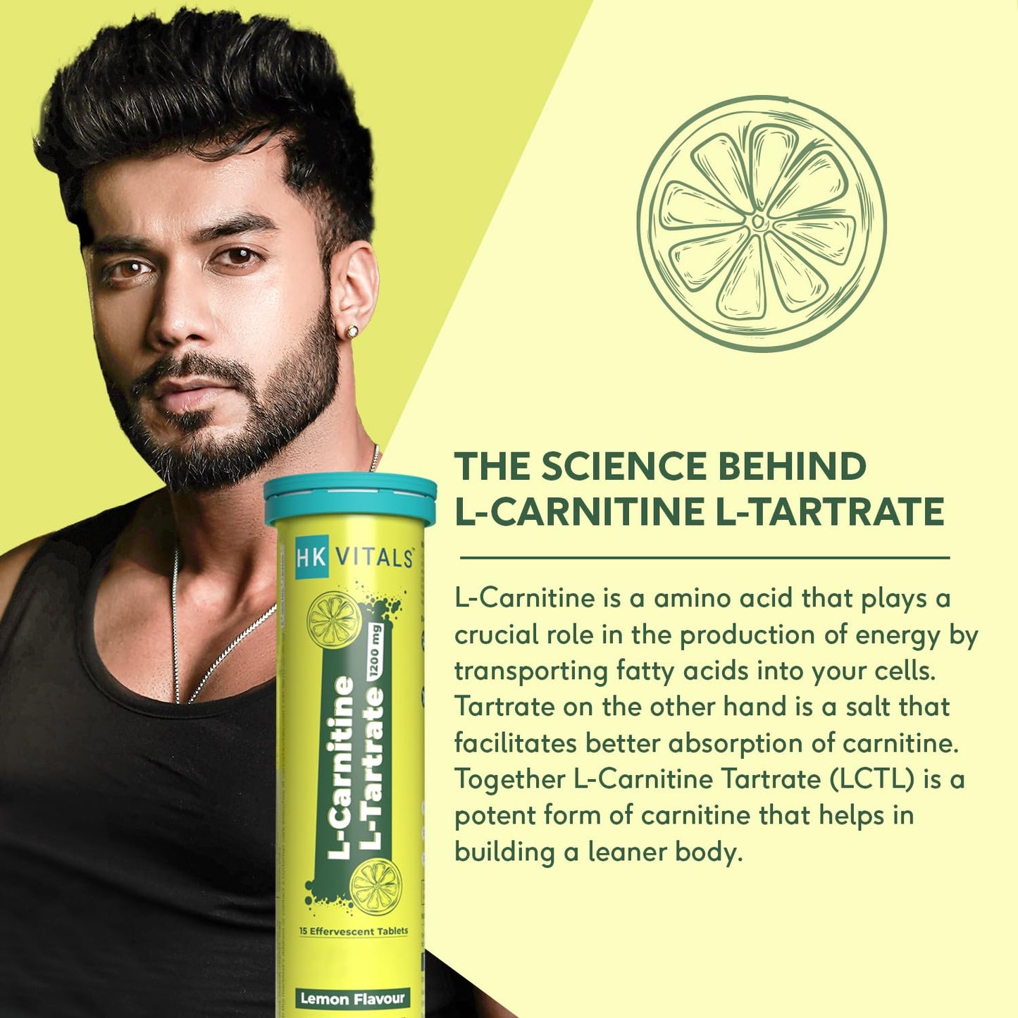 HealthKart HK VITALS L-Carnitine L-Tartrate 1200mg (Lemon Flavour, 30 Effervescent Tablets) | No Added Sugar