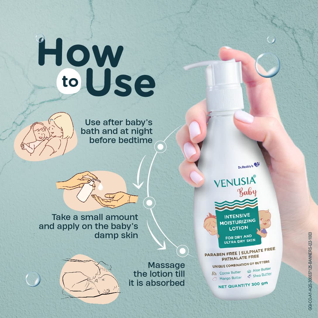 VENUSIA Dr. Reddy's Baby Intensive Moisturizing Lotion | Safe, Hydrating and Gentle | Goodness of Shea, Aloe, Cocoa and Mango Butter | Soothes Baby Skin | 300g