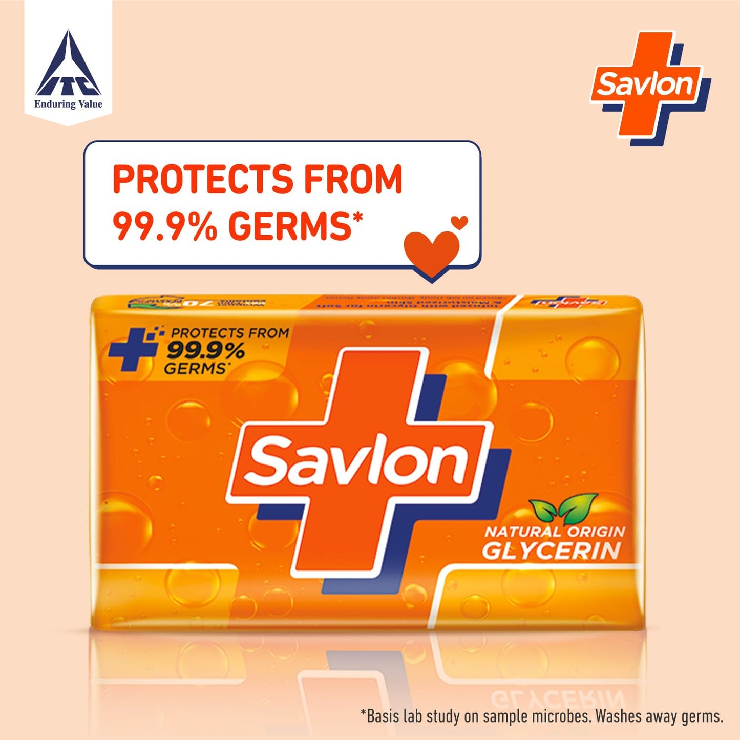Savlon Moisturizing Glycerin soap bar with germ protection, Pack of 5 - 120g each