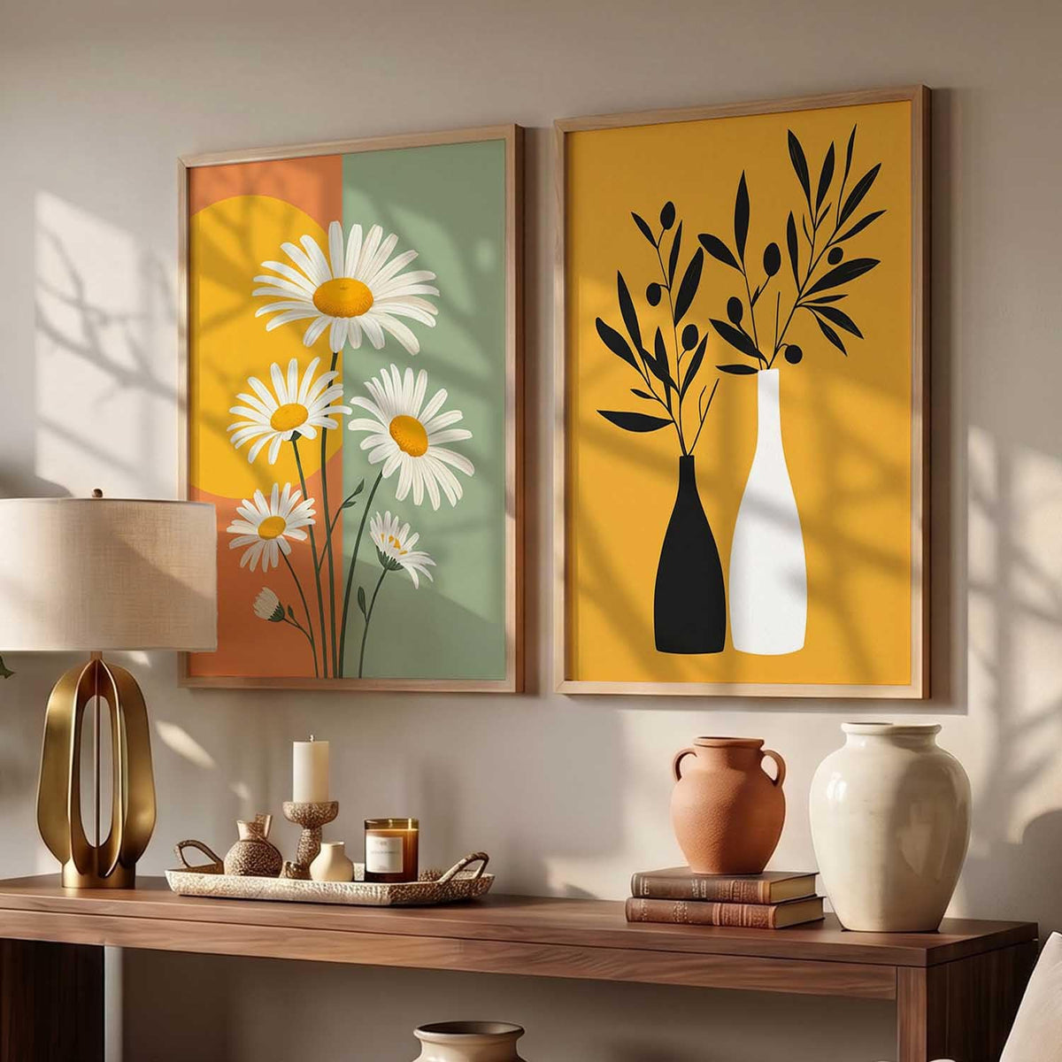 Boho Painting Wall Art Home Decoration | Aesthetic Paintings With Frame For Living Room Bed Room Hotel Wall Decor Digital Reprint Set of 2 (13X17 inch)