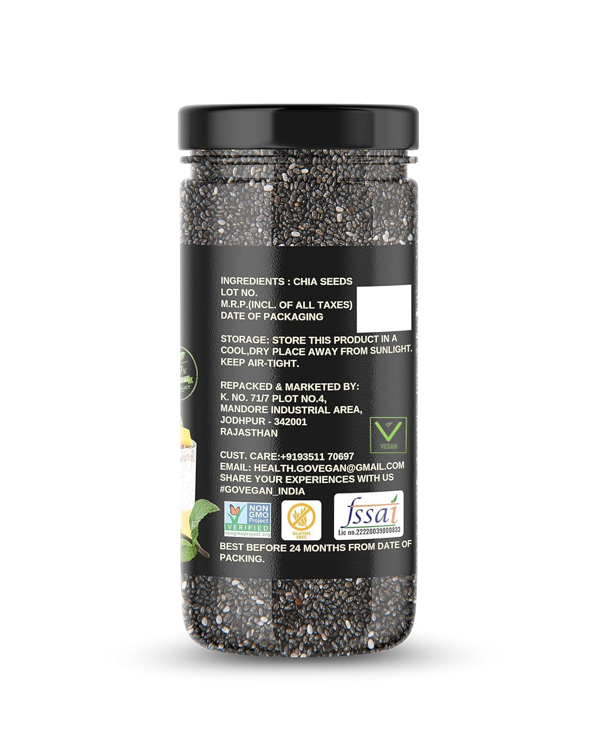 Go Vegan Chia Seeds for Weight Loss - 500gm | Omega 3 Best for Weight Loss (JAR PACK)