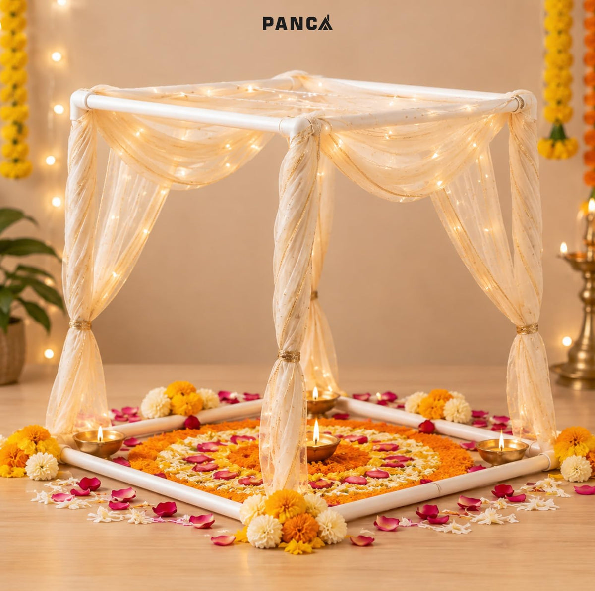 PANCA 40cm Ganpati Mandap for Ganesh Chaturthi Idol Home Decor | Ganesh Murti Sthapana Stand | DIY Pooja Pandal Backdrop Frame Setup | Home Temple Decoration Platform