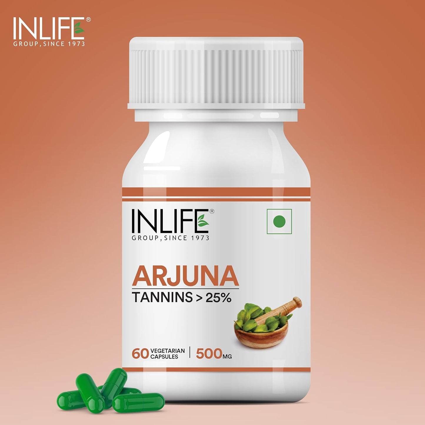 INLIFE Arjuna Capsules 500mg | Herbal Extract | Ayurvedic Supplement - 60 Vegetarian Capsules