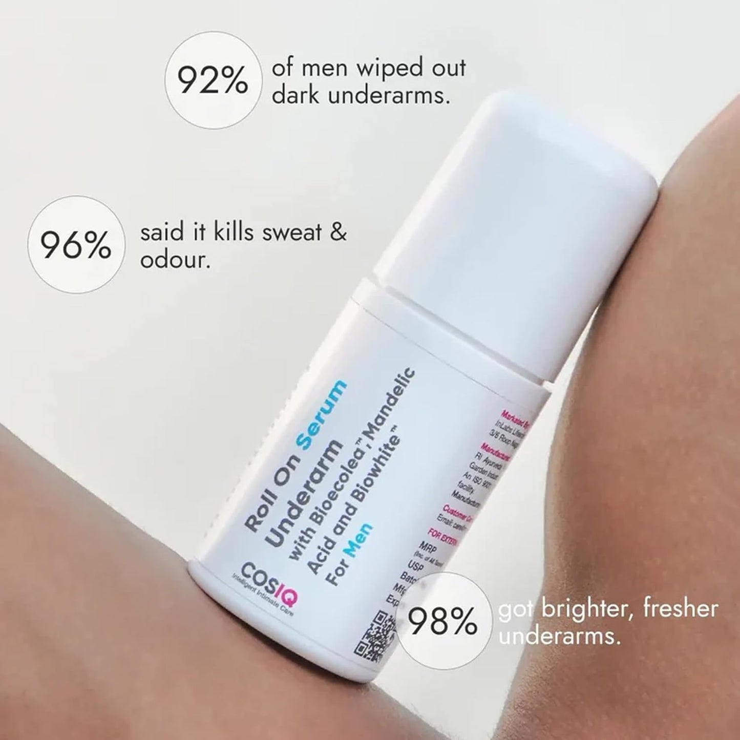 Cos-IQ Brightening Underarm Roll On Serum for Men | With Bioecolea, Mandelic Acid and Bio White | Prevents Body Odour, Brightens Skin & Exfoliates Underarms | Fresh & fragranced | Suitable for Sensitive Skin | 40ml