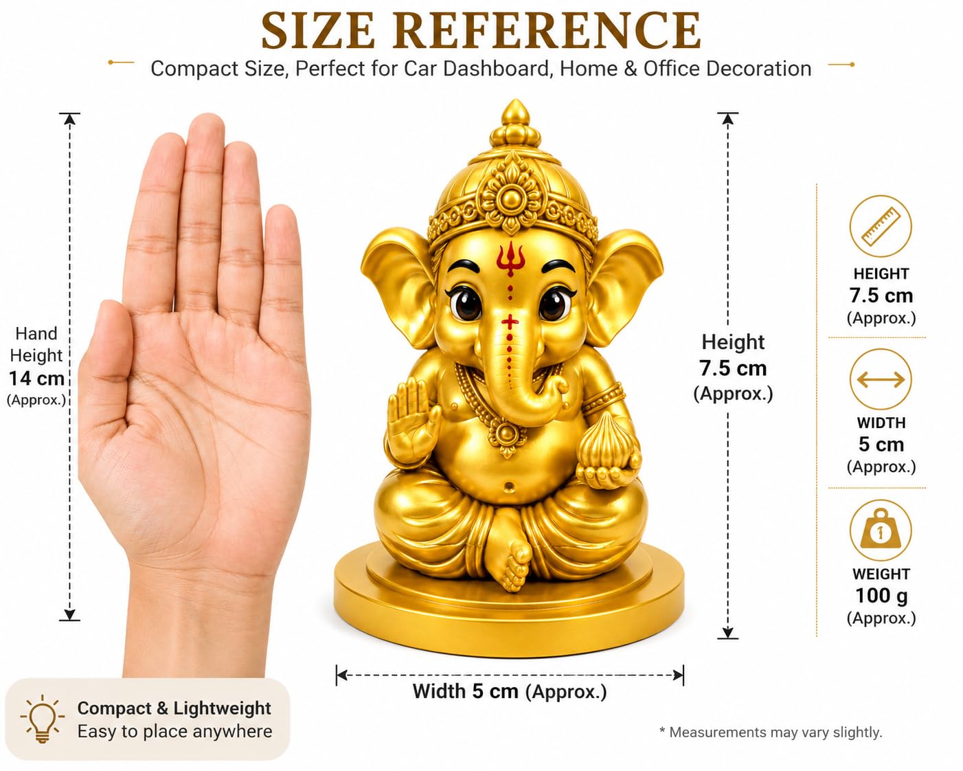 VASPAR Cute Ganesha Idol for Car Dashboard & Home Decor | Mini Ganpati Murti | Vinayagar Statue for Pooja Room, Office Desk & Living Room | Decorative God Idol for Housewarming, Diwali & Gift