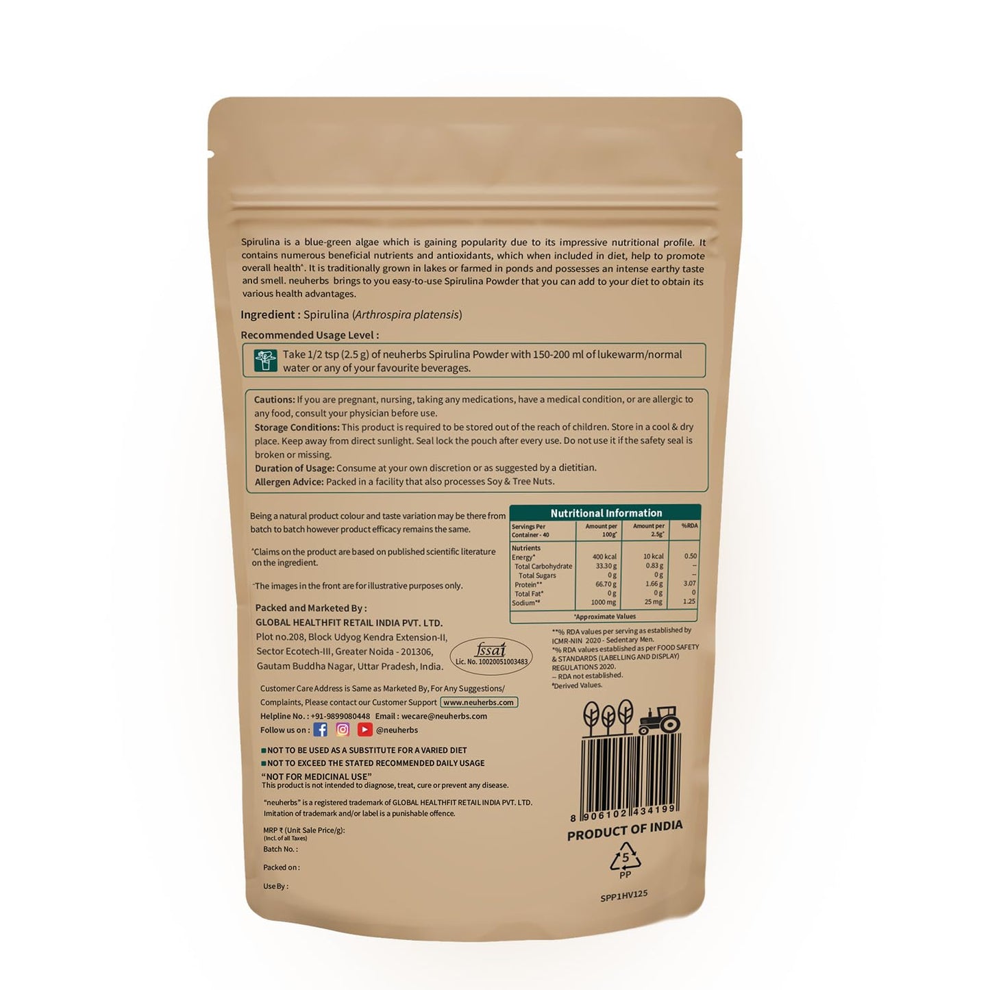 Beige package with text and nutritional information on a white background