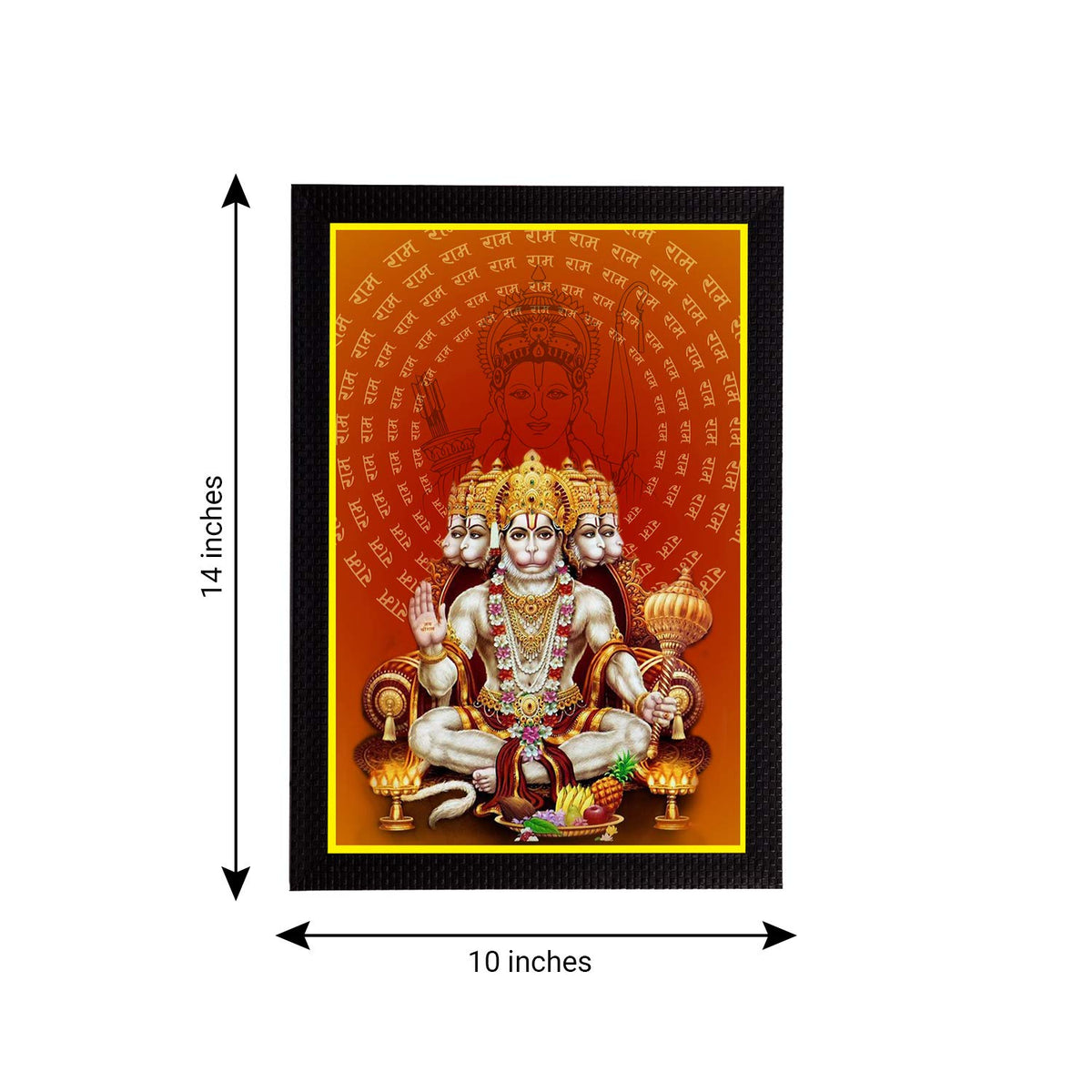 Lord Panchmukhi Hanuman Painting Digital Printed Religious Wall Art For Positive Energy, Prosperity, Success, Fame And Home, Office Decor - Gift For Hanuman Jayanti, Religious Occasions