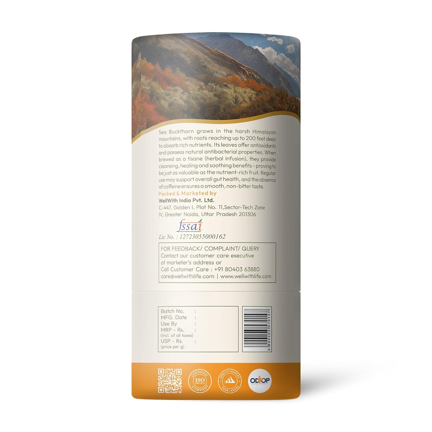 Wellwith by Ayuzera Sea Buckthorn Raw Leaves Tea, Good For Skin and Immunity, For a Healthy Lifestyle - Himalayan Herbal Tea - Pure & Natural (250g)