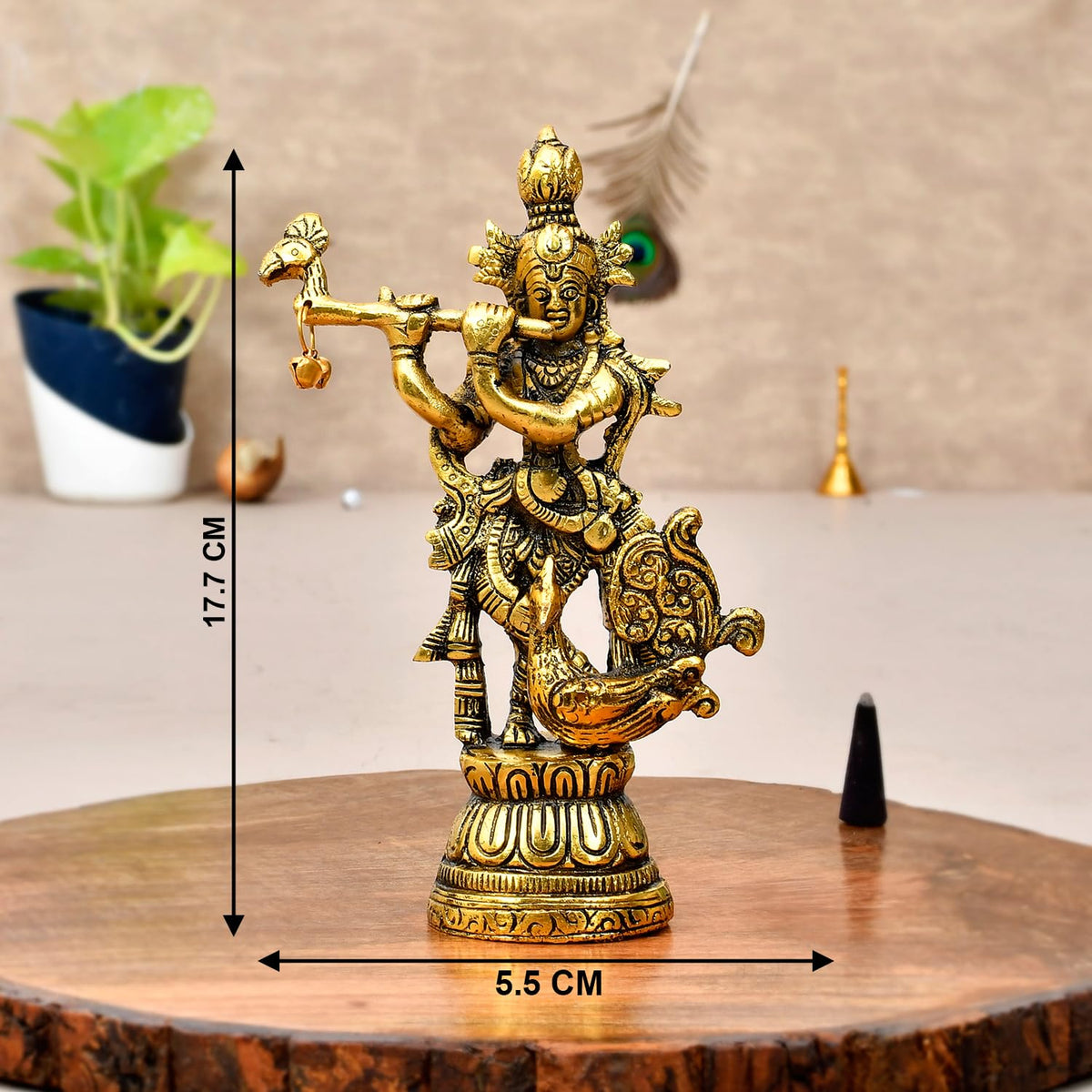 Lord Krishna Idol Statue Krishna Idols Gold Plated Flute Playing Krishana Decorative Showpiece Figurine for Pooja Room Living Room Mandir Office & Gift Krishna Murti for Home Decor