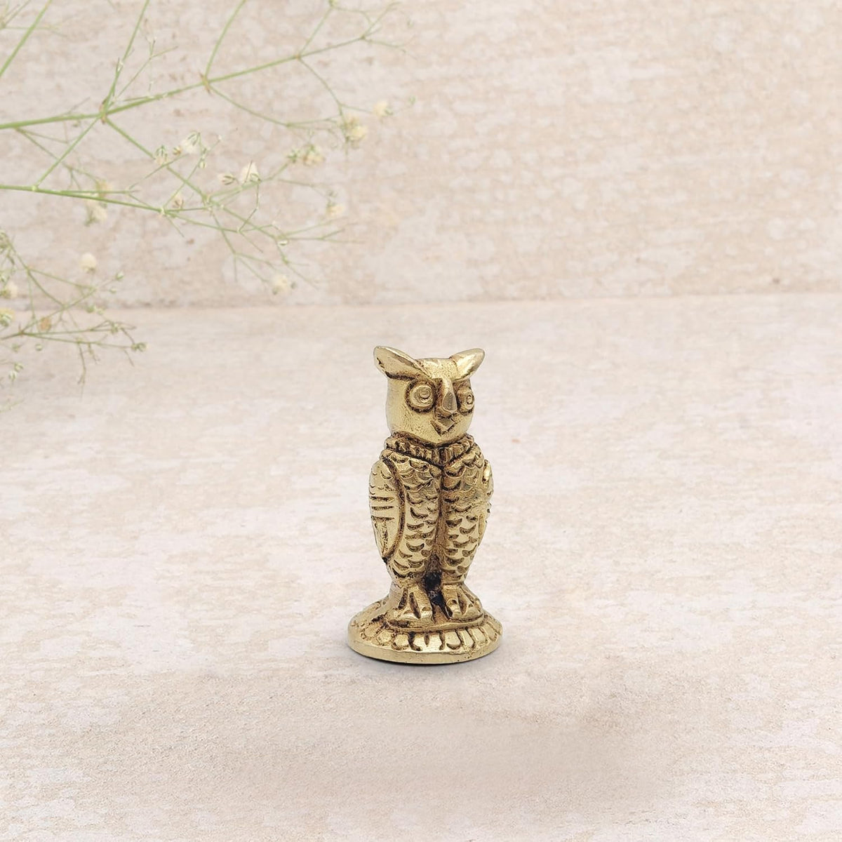 Brass Animal Owl Sculpture Statue Handcrafted Decorative Showpiece Idol for Home, Office Dcor (Height : 4.5cm Length | Weight : 57gm Approxe)