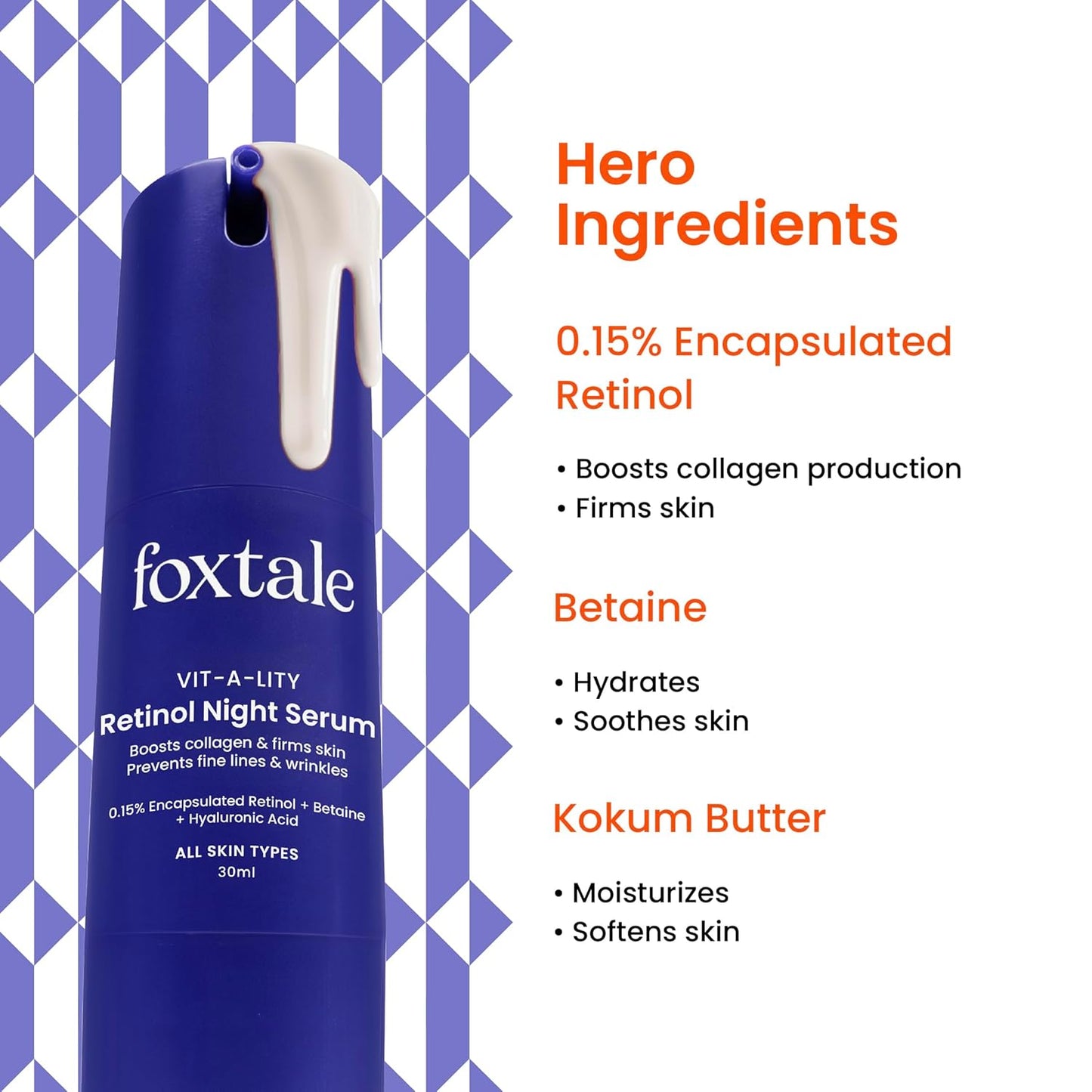 Foxtale 0.15% Beginner Friendly Retinol Night Serum | Anti-Aging Night Cream | Reduces Fine Lines and Wrinkles | No Purging | For Younger-looking Skin | Men & Women | All Skin Types - 30 ml