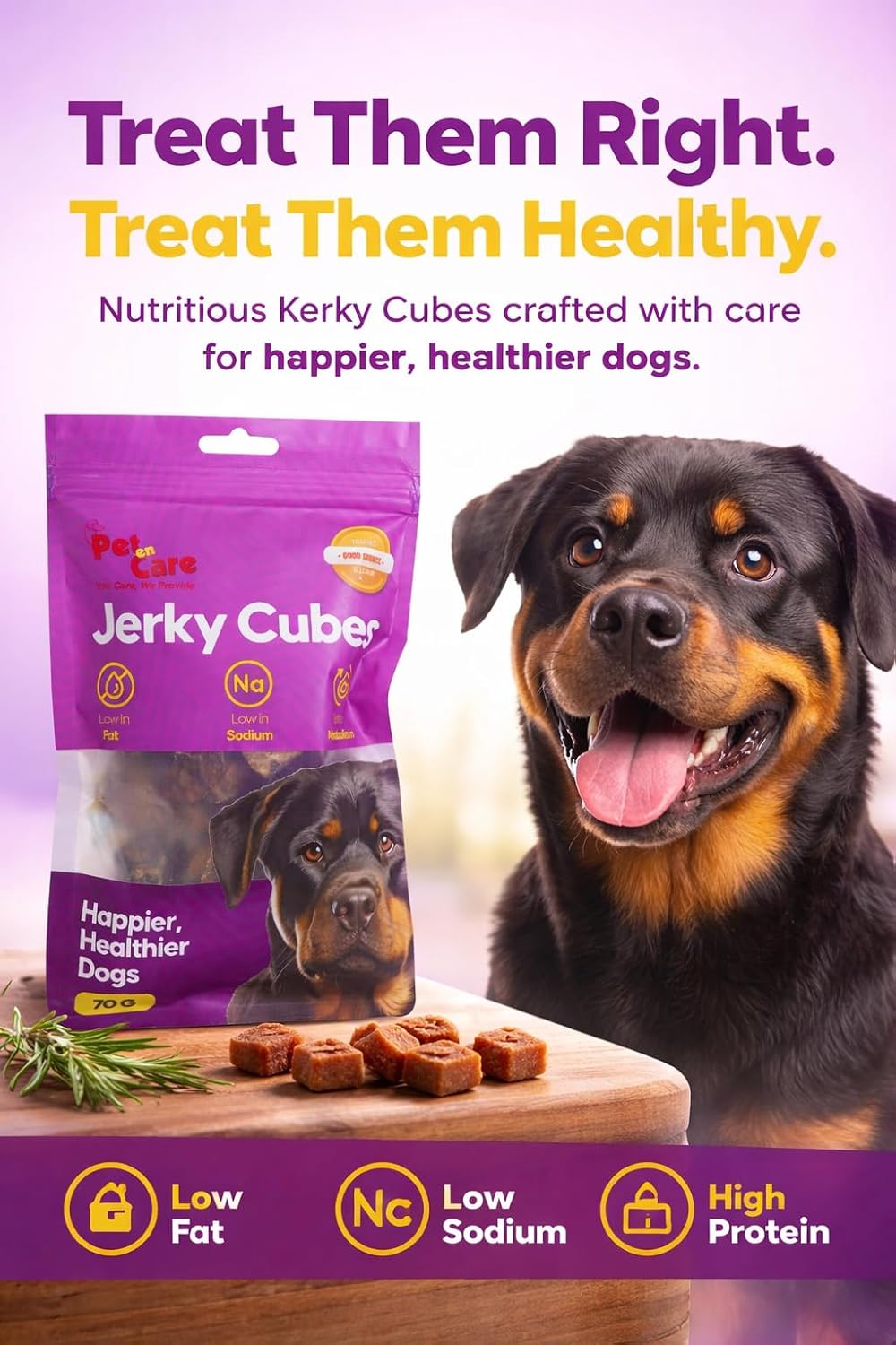 Pet en Care Jerky Cubes (Buffalo Meat) Dog Treats (70g) | High Protein, Low Fat & Low Sodium | Healthy Training Treats for Dogs | Supports Digestion | Tasty Soft Chews for All Breeds