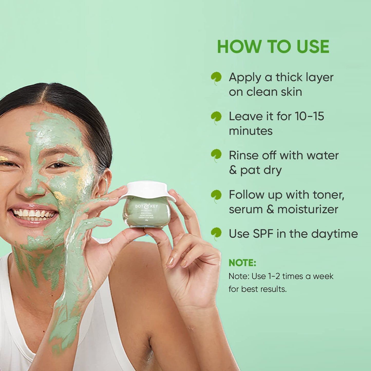 Zephivo Dot & Key Skin Care Pollution + Acne Defense Green Clay Mask | Clay Mask for Face with Salicylic & Matcha Tea | Reduces Active Acne, Soothes Redness | For Dark Spots, Oily, Acne Prone Skin | 85g