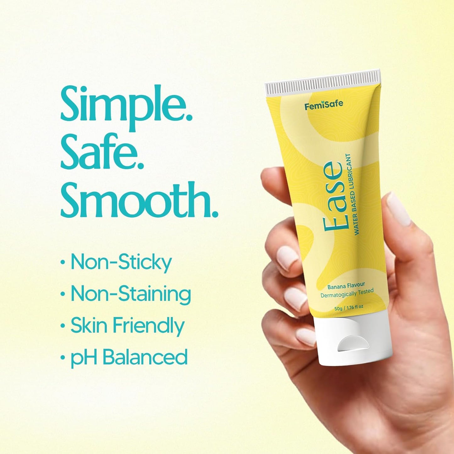 FemiSafe Ease Lube |Water-Based & Glycerin-Free Lubricant |With Aloe Vera & Banana Extract |non staining & prevent dryness |Skin friendly | 50 g