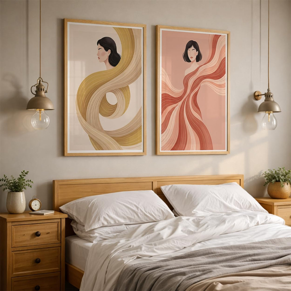 Modern Art Wall Painting Set of 2 for Living Room | Premium HD Printed Wall Frames for Bedroom, Office & Home Decor | Minimalist Contemporary Wall Art (Ready to Hang) (M.7, 13x19 inches)