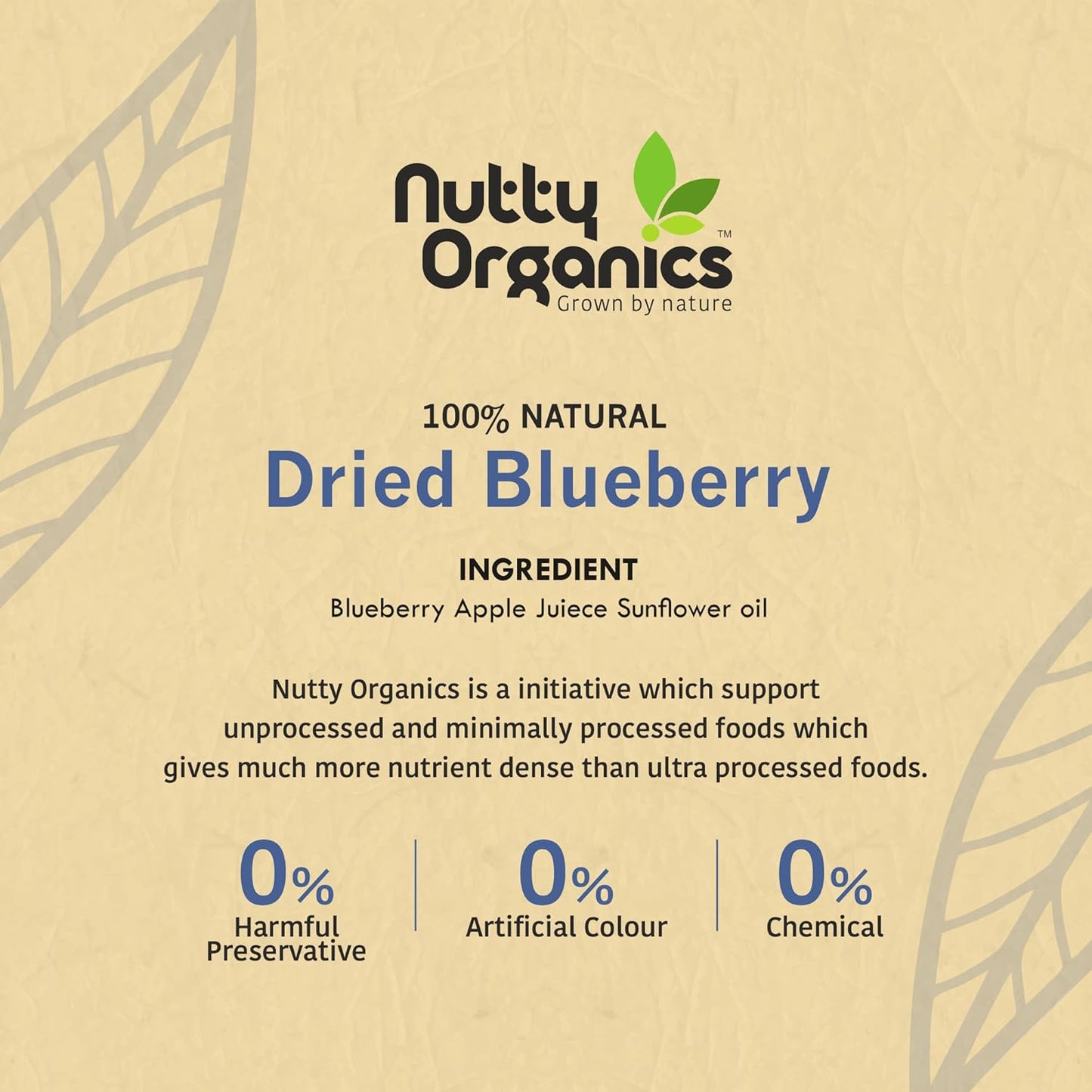 Nutty Organics No Refined Sugar Dried Blueberry, 100Gram, No Additives, 100% Pure & Healthy Snack For All Age (Dried Fruit)