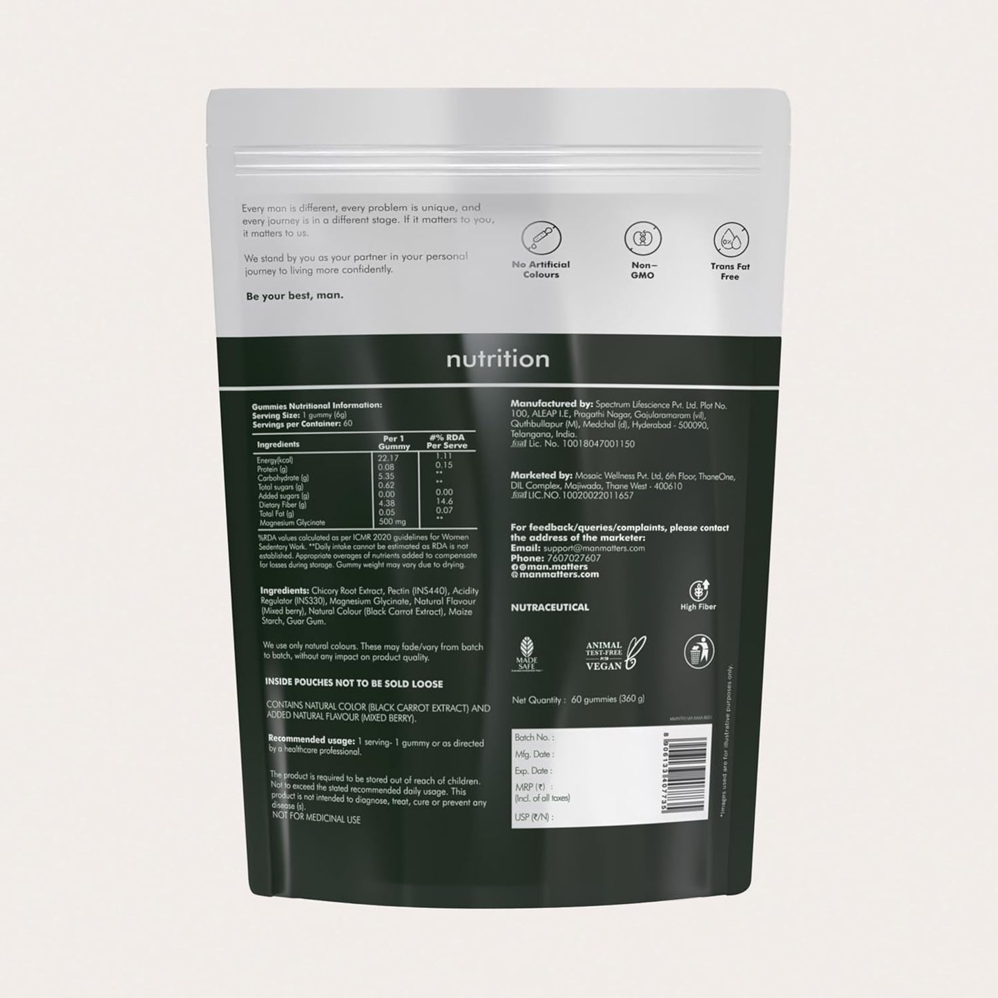 Man Matters Magnesium Glycinate Gummies For Improved Sleep | 30 Days Pack | 500mg/Gummy | Higher Absorption Relieves Stress, Muscle Recovery & Support Bone Health | No Added Sugar | Non Habit Forming