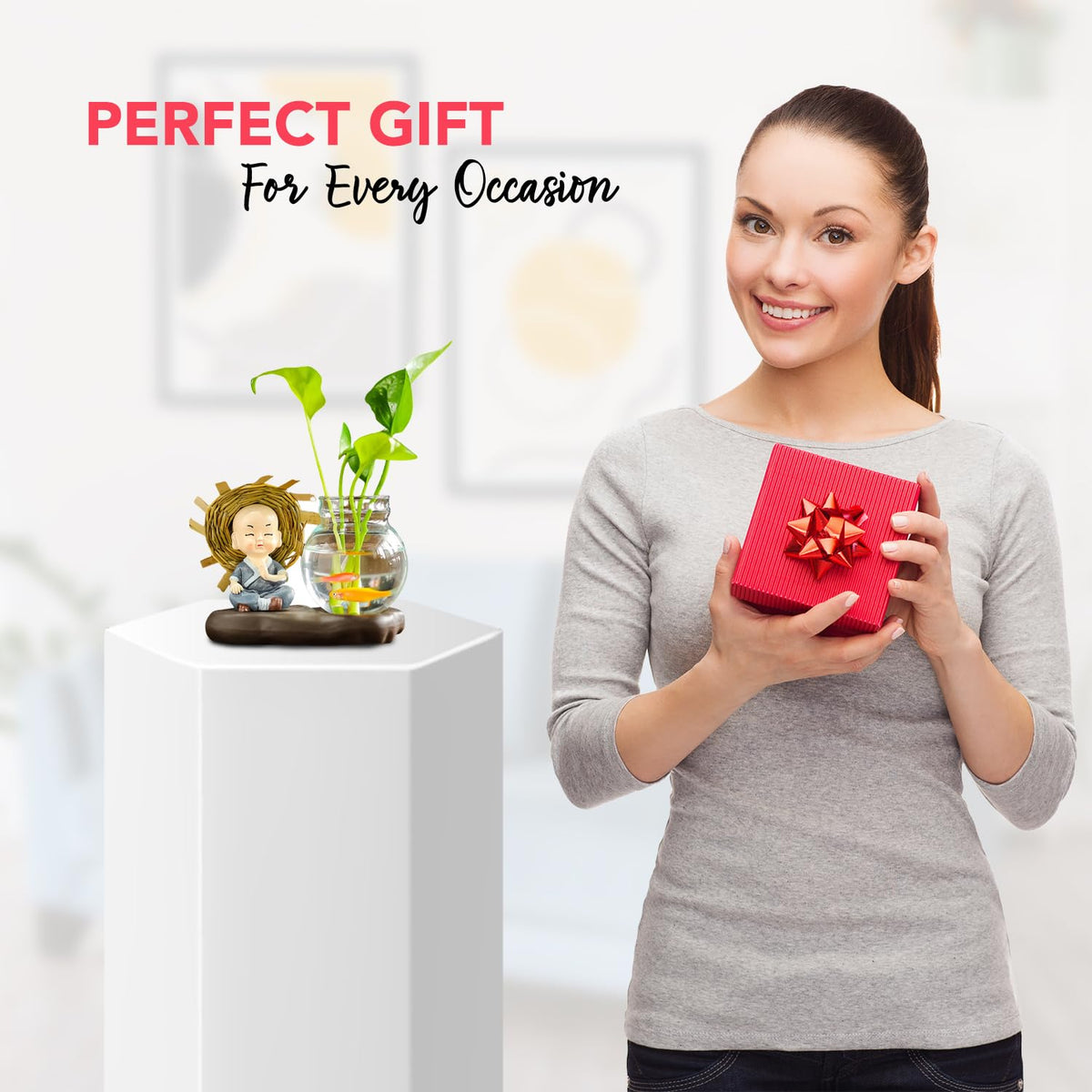 Nostrae Buddha with Money Plant Planter Show Pieces for Home Decor | Cute Showpieces Gift Item for Decoration | Center Table Tv Showcase Shelf Office Interior Statue Figurines