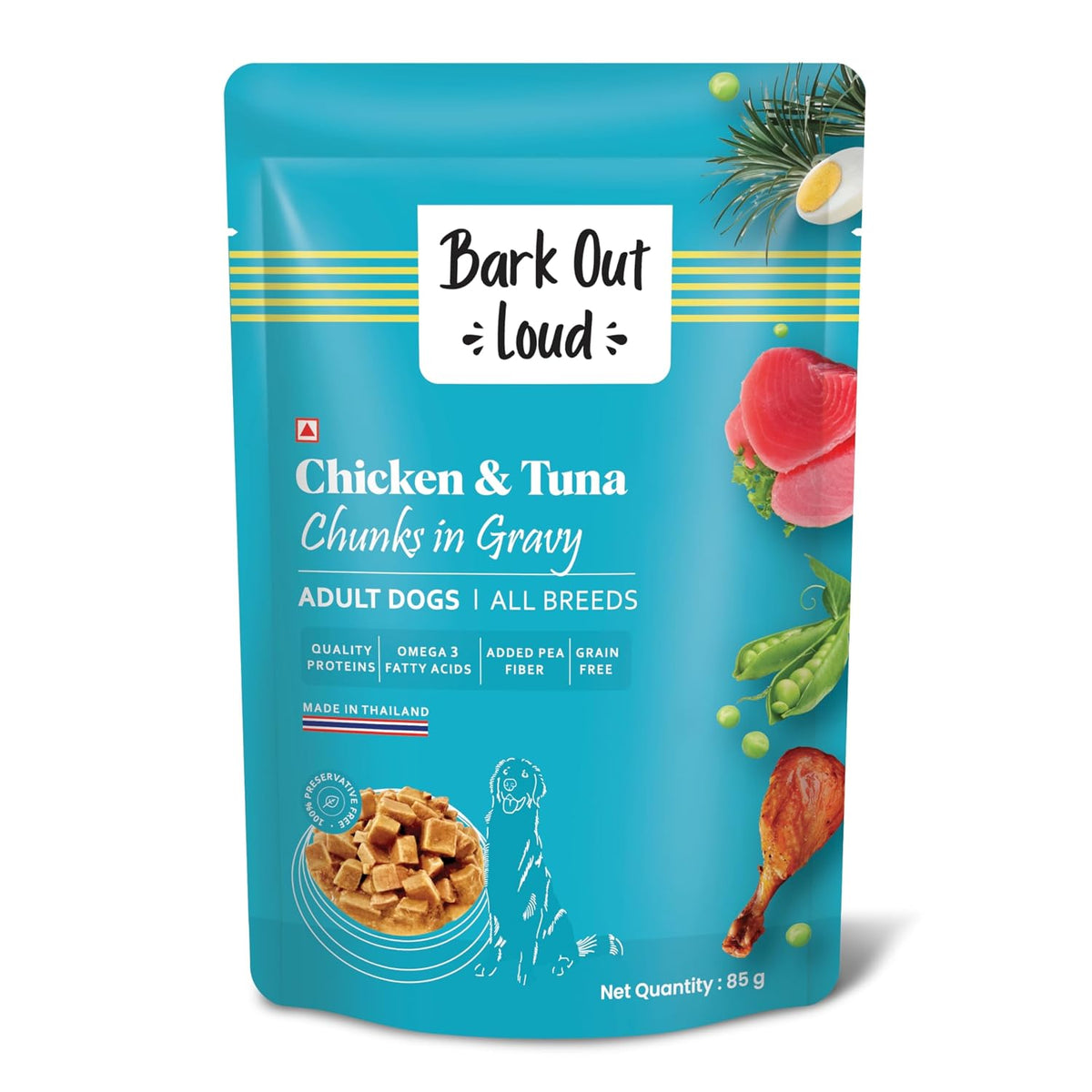 Bark Out Loud Wet Dog Food | Chicken & Tuna Gravy Chunks | for Adult Dogs 85g (Pack of 1)