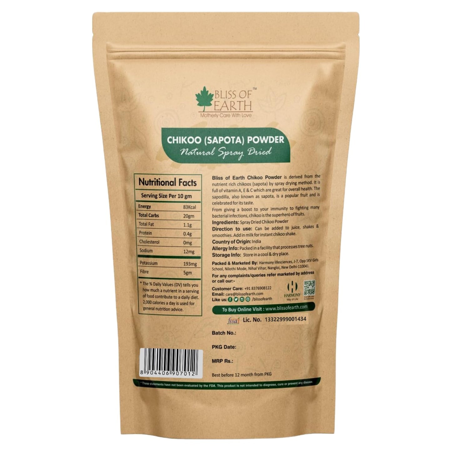 Bliss of Earth 500gm Chikoo (Sapota) Powder Natural Spray Dried