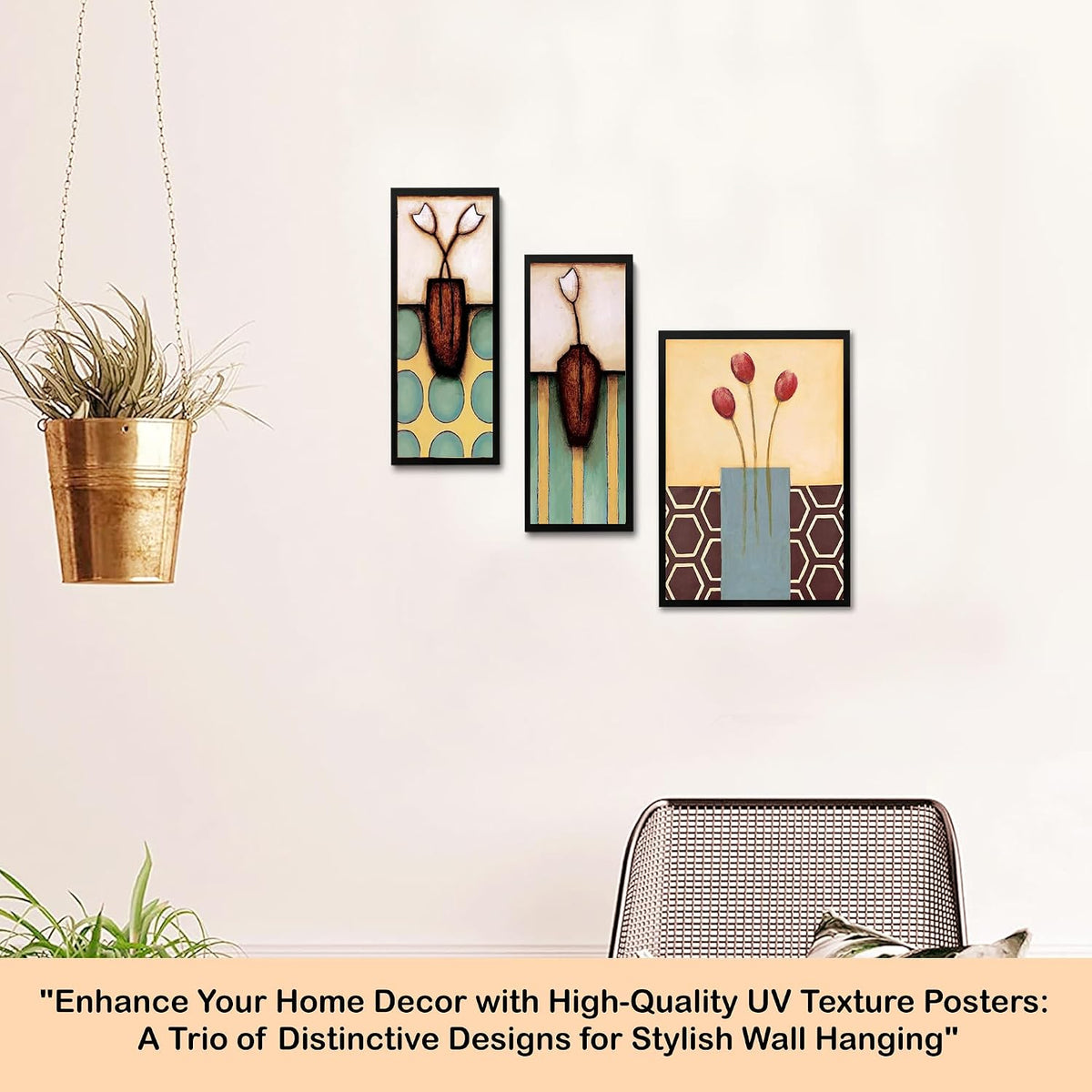 Wall Painting Frames For decor, Pictures Frame For Living Room, Home Decoration, Bedroom, Set of 3, 1pc- 23 x 30 cm, 2pc- 12.5 x 30 cm (Design 10)