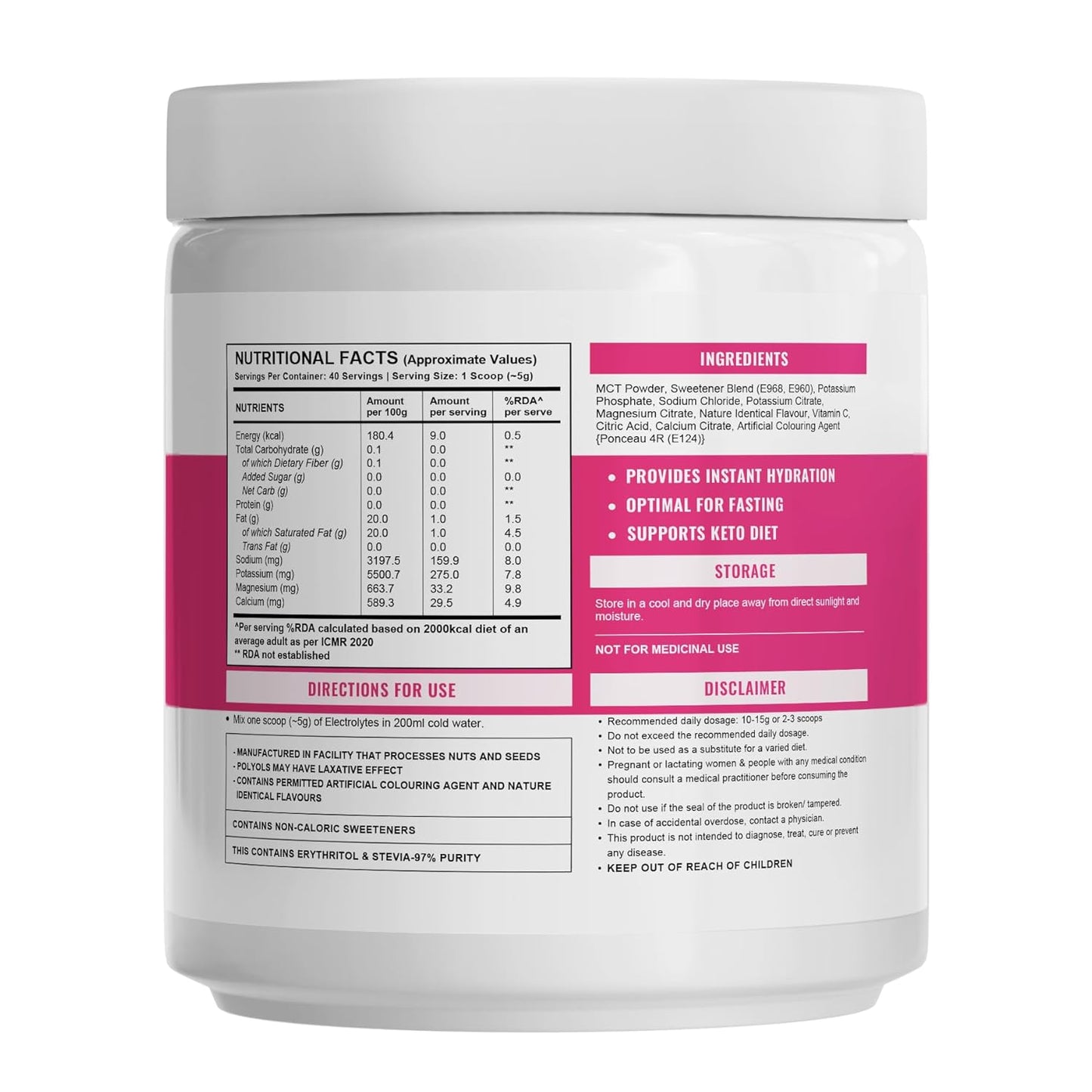 Wellcore - Electrolytes (Miami Thunder,200 G)| Electrolyte Drink With 5 Vital Electrolytes: Na,Mg,Ca,K,Po4|Sugar Free Electrolyte Powder|Fat Fuel Powered Keto Electrolyte,1 Count,40 Servings
