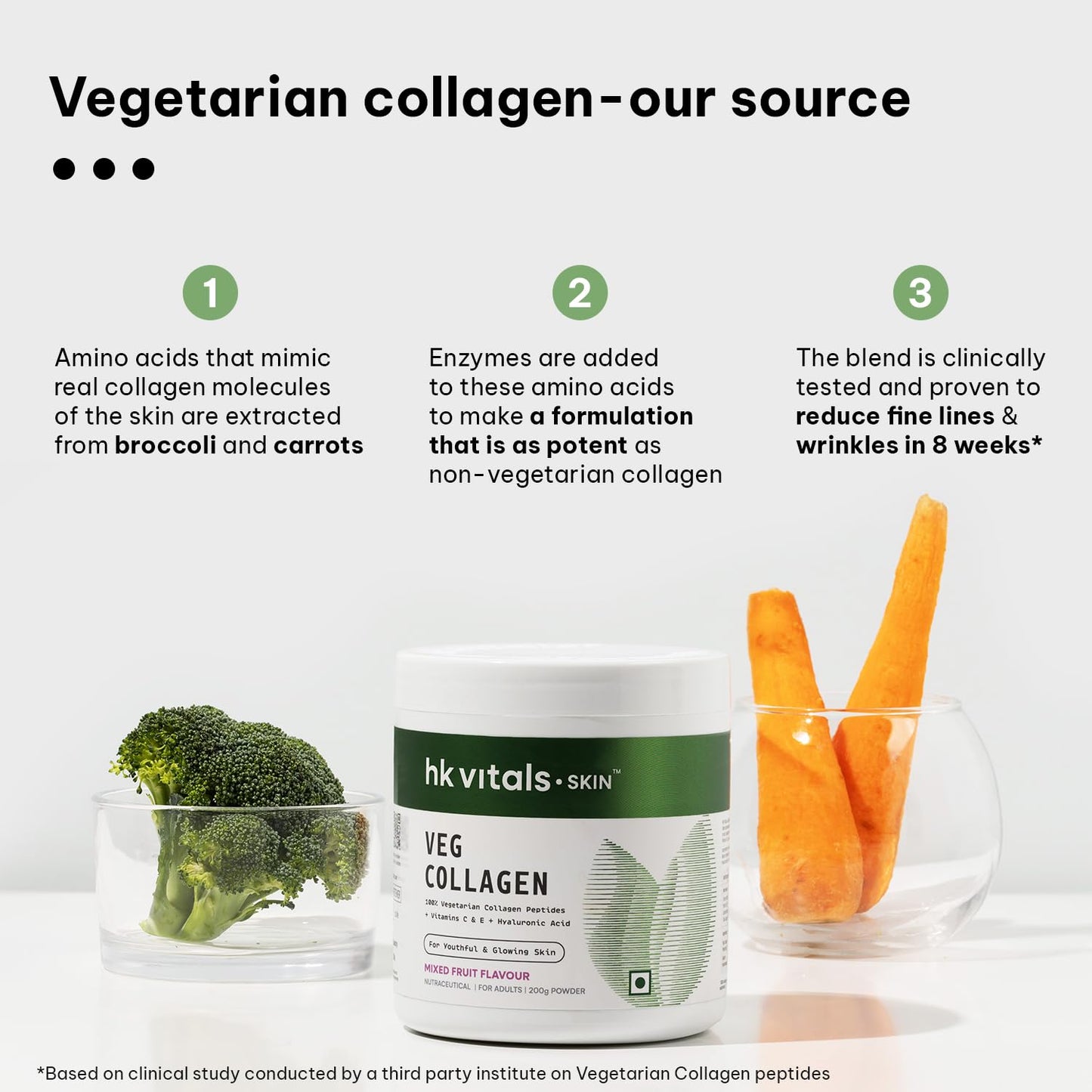 HealthKart hk vitals Veg Collagen Supplement (Mixed Fruit, 200g) | With Biotin, Vitamin C, E, Sodium Hyaluronate | For Healthy Skin, Hair & Nails