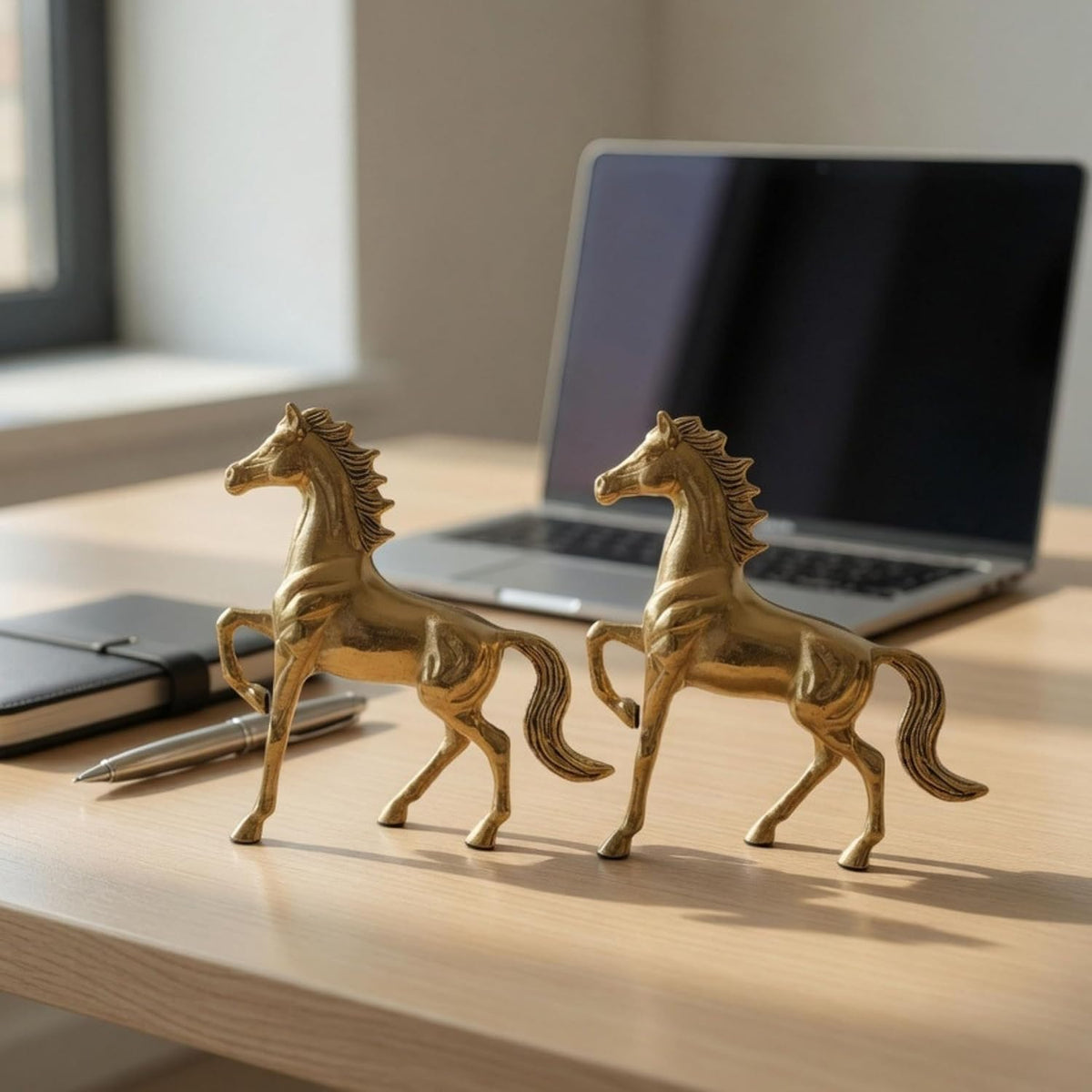 BEHOMA Metal Horse Figurine Showpiece Pack of, Gold - Set of 2