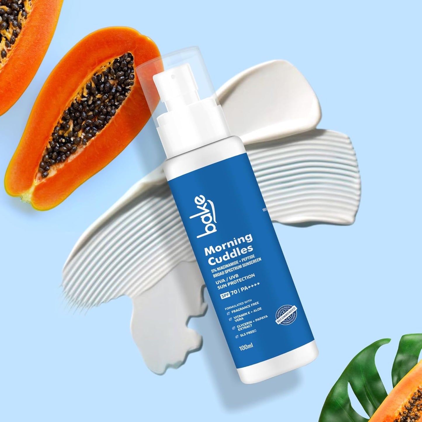 BAKE 100% Mineral Water Resistant Sunscreen SPF 70 PA+++ with 5% Niacinamide, Peptide | Sweat & Water Resistant, UV/A & B, Blue Light Protection | For Oily Acne Prone Skin | For Acne Scars & Dark Spots | Broad Spectrum Sunscreen | No White Cast | 100g