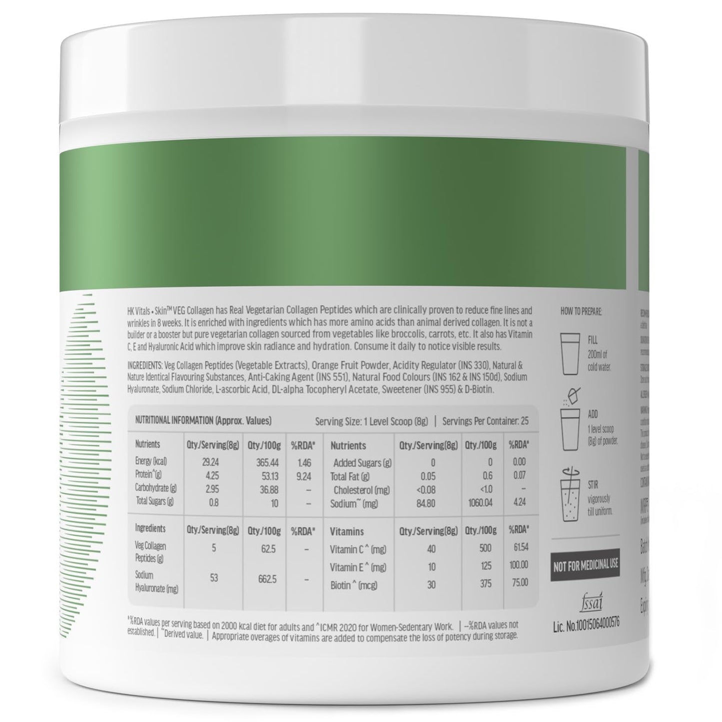 HealthKart hk vitals Veg Collagen Supplement (Mixed Fruit, 200g) | With Biotin, Vitamin C, E, Sodium Hyaluronate | For Healthy Skin, Hair & Nails