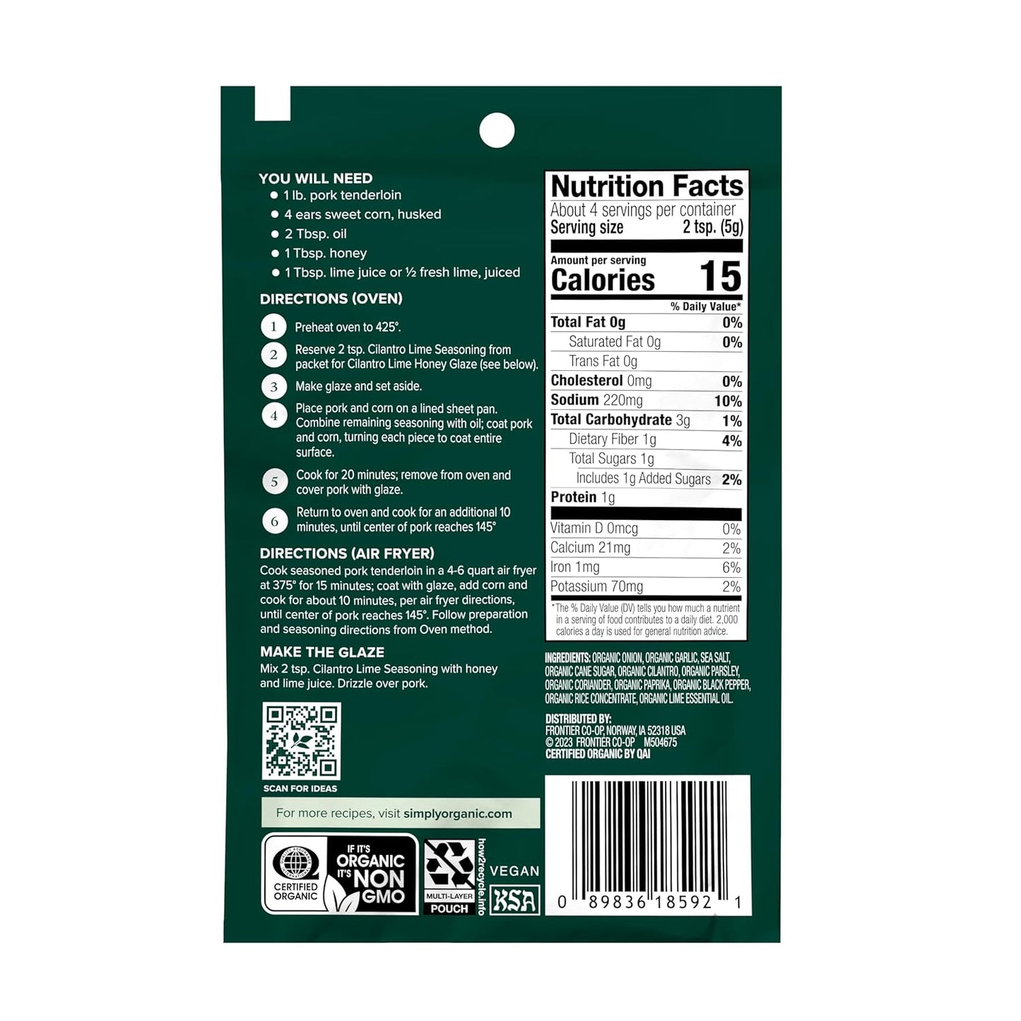 Simply Organic Sheet Pan Seasoning, Cilantro Lime, 0.71 Ounce (Pack of 1)