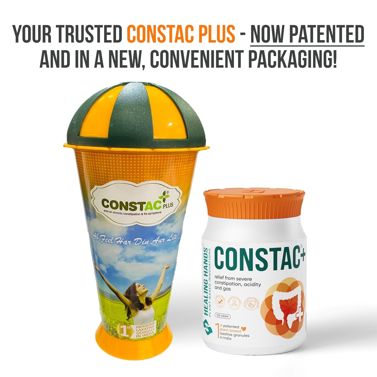 Healing Hands Constac Plus for Relief in Severe Constipation, Acidity and Gas, Plant Based Natural Constipation Solution, Clinically Proven, Herbal, Strong – 100 gm (Granules)
