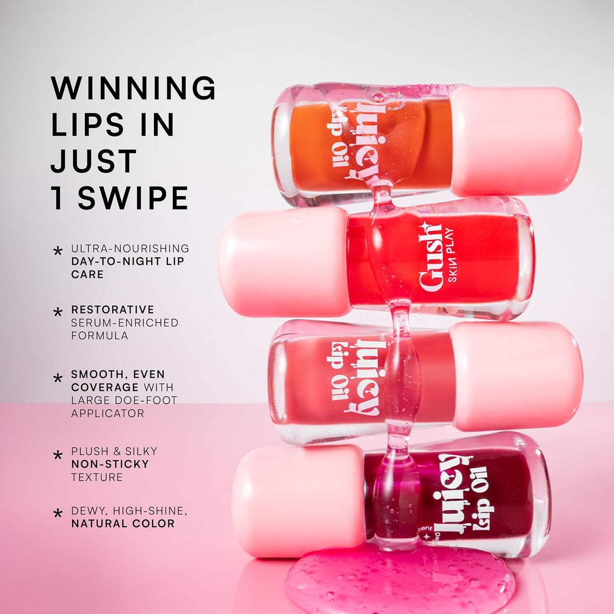 Gush Beauty Tinted Lip Oil Wisp, Vitamin E + Jojoba Hydrating 5ml | Hydrating lip tint with skincare benefits - vitamin E & jojoba oil for glossy, non-sticky, nourished lips all day