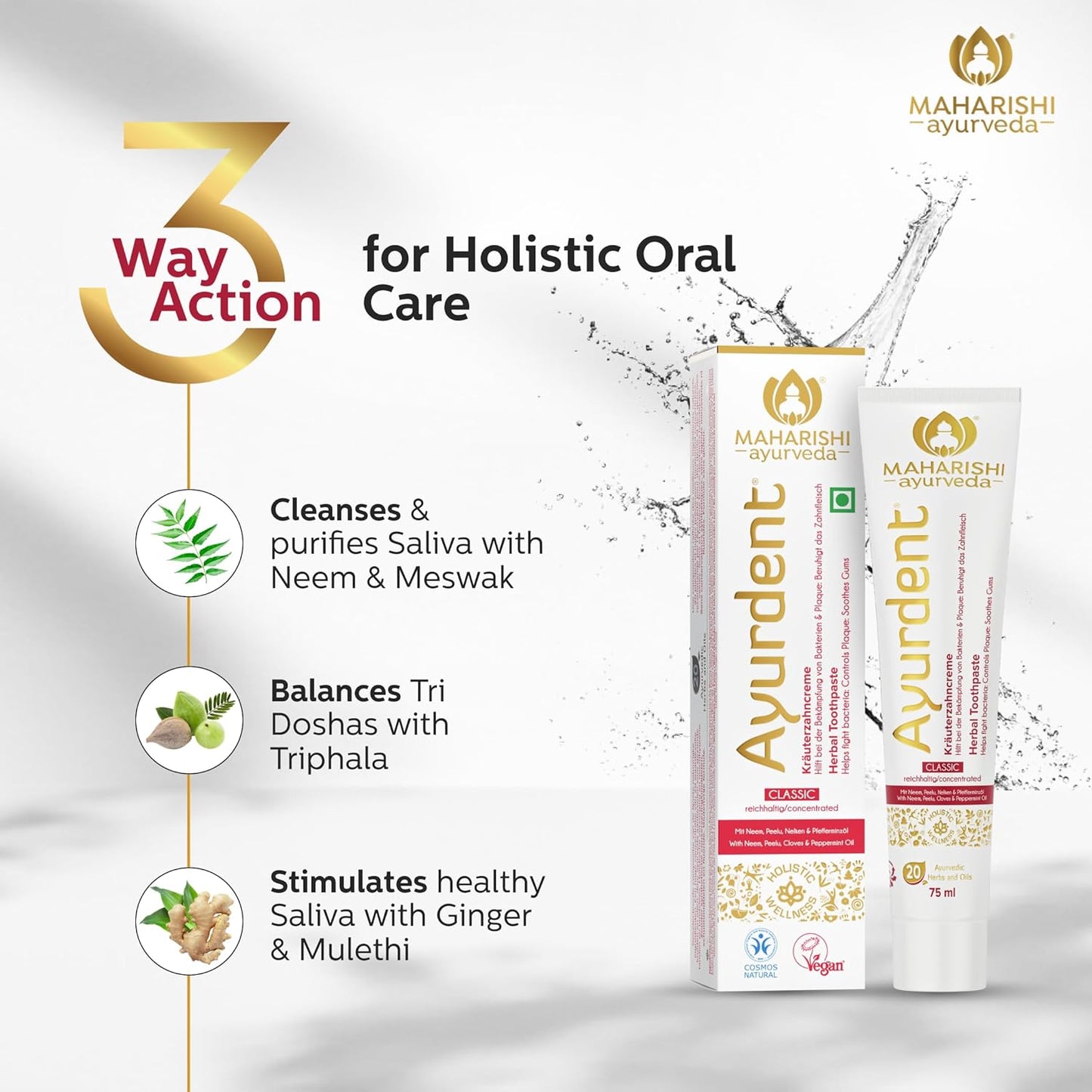 Zephivo Maharishi Ayurveda Ayurdent Toothpaste, Unique Saliva Balancing Formula, for Toothache, Bleeding Gums, Sensitivity, Cavities, Plaque & Bad breath, Non Foaming, No SLS & Fluoride