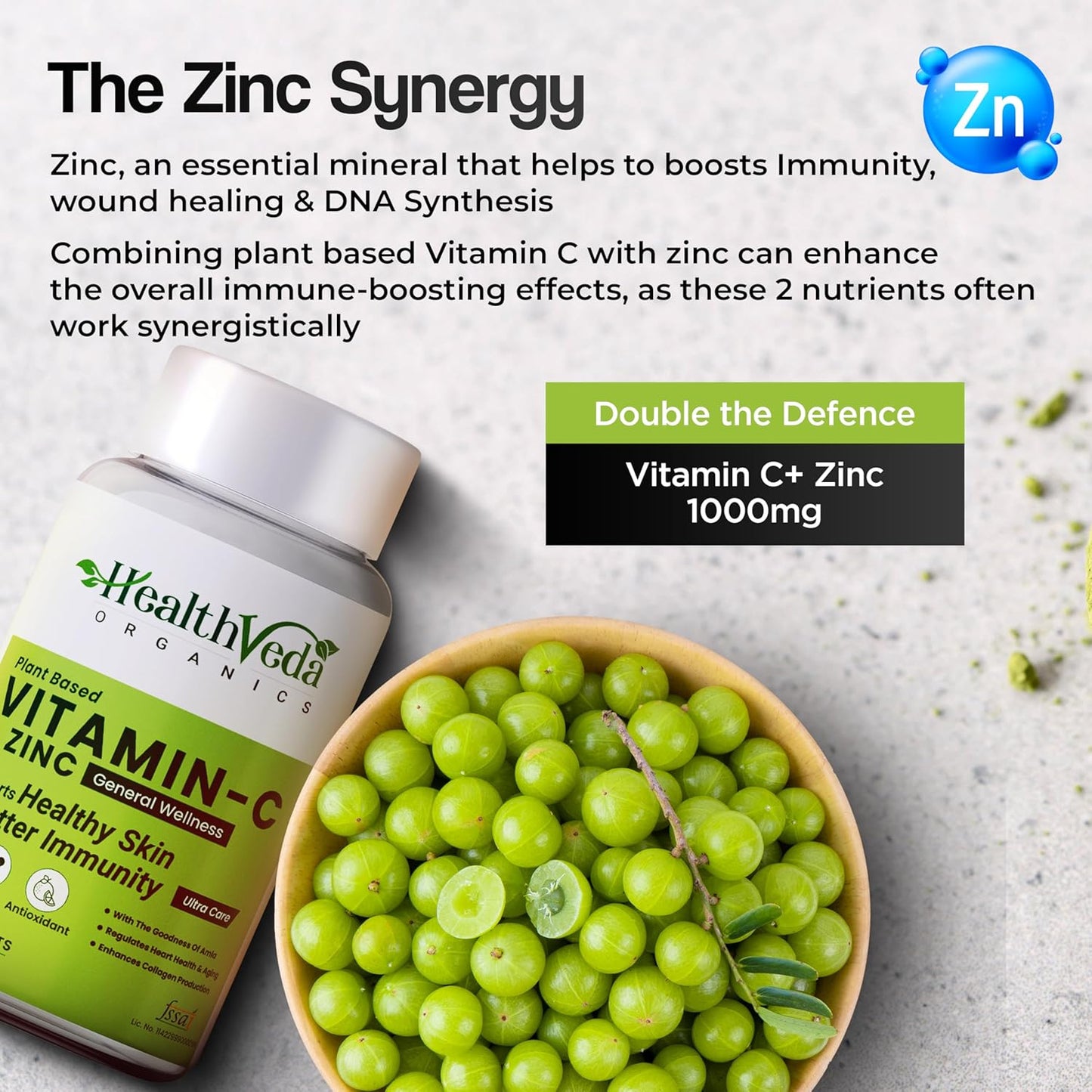 Zephivo HEALTH VEDA ORGANICS PRIVATE LIMITED Natural Vitamin C 1000 mg I 120 Veg Tablets I Boosts Immunity, Antioxidant & Skin Care | For both Men & Women