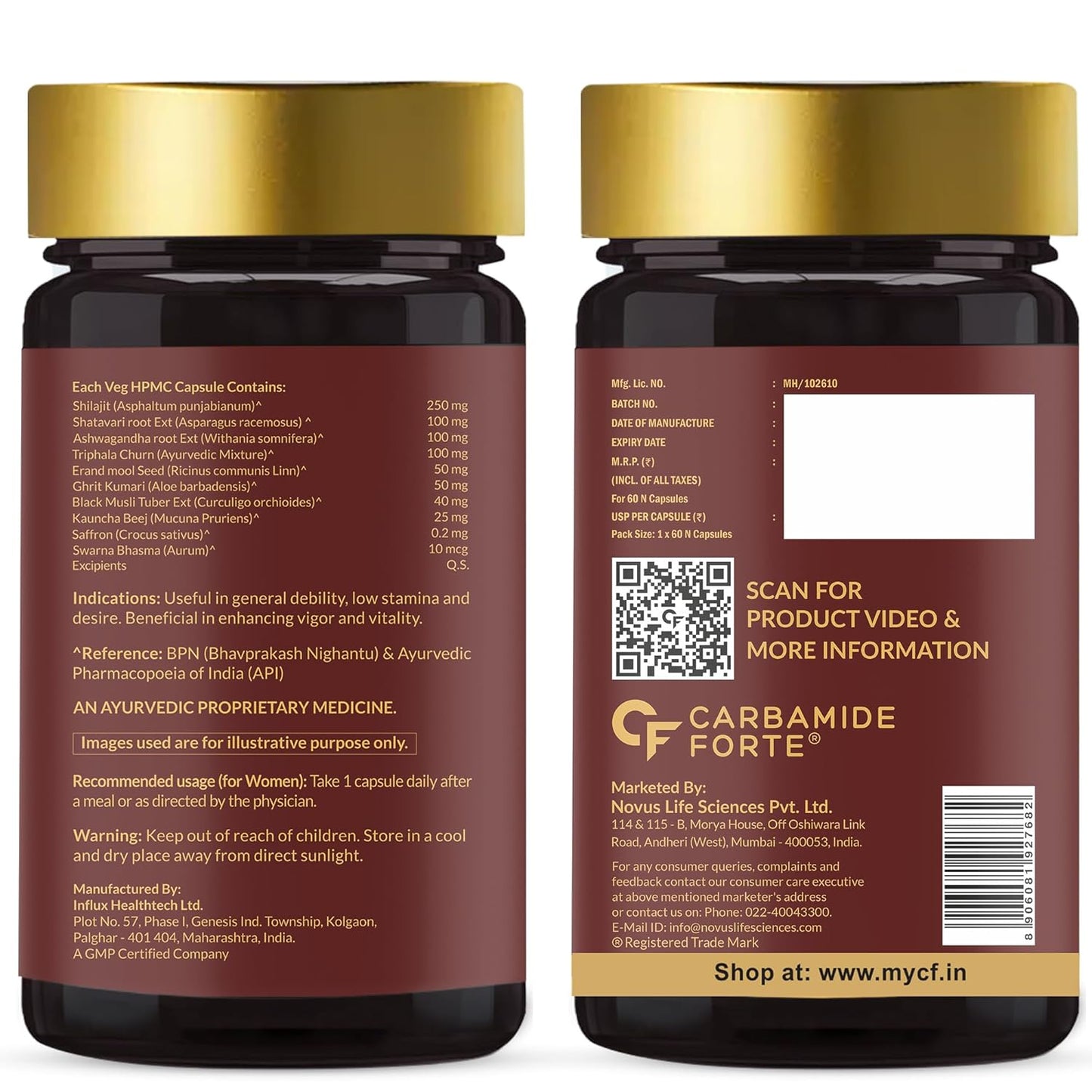Carbamide Forte Shilajit Gold Capsules For Women With Pure Shilajeet Swarna Bhasma, Saffron & Ashwagandha | Himalayan Shilajit for Women | Shilajeet Gold Original | 60 Veg Capsules