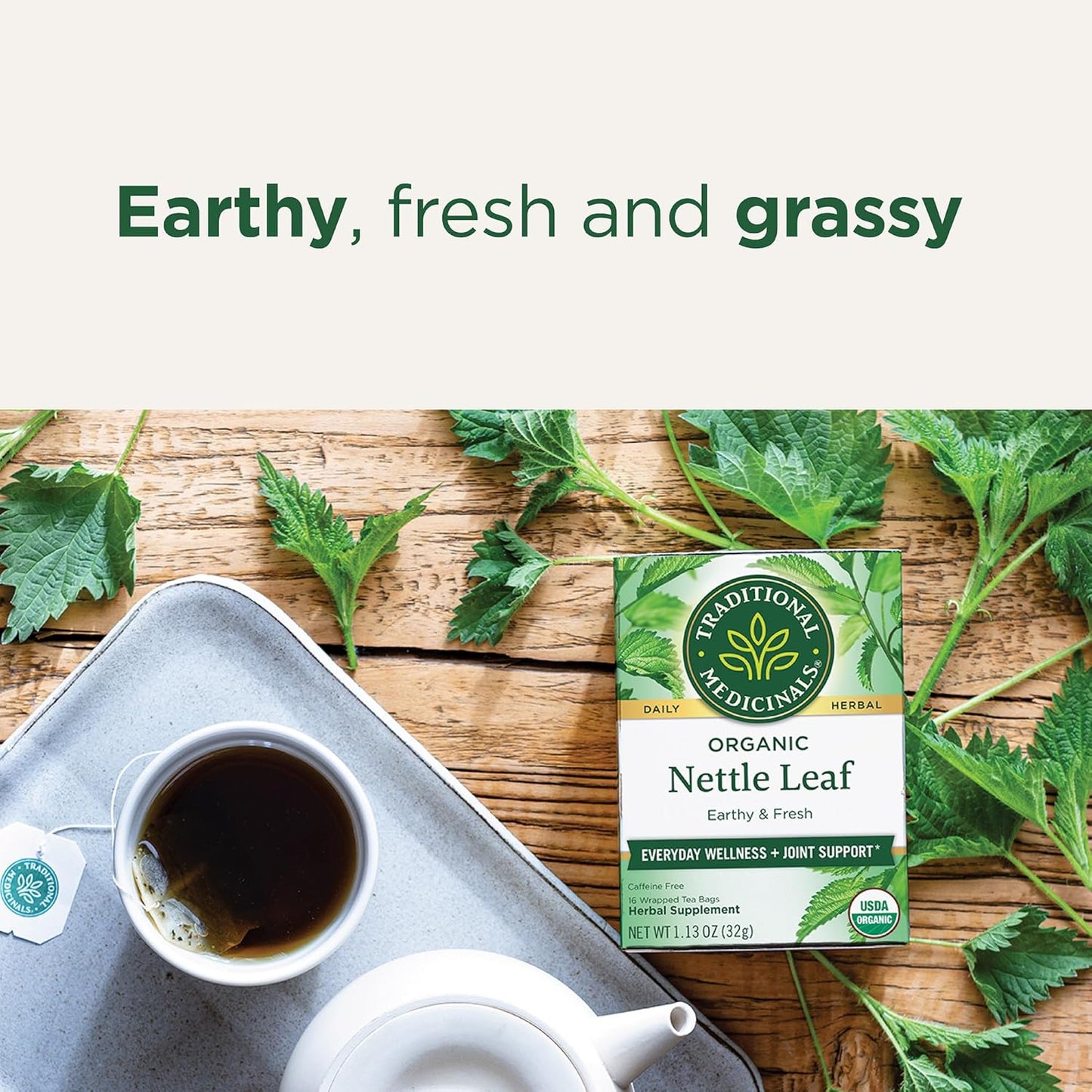 Traditional Medicinals Organic, Nettle Tea - Supports Joint Health & Overall Wellness with Stinging Nettle - Kosher, Non-GMO, Caffeine-Free, Compostable - 16 Tea Bags