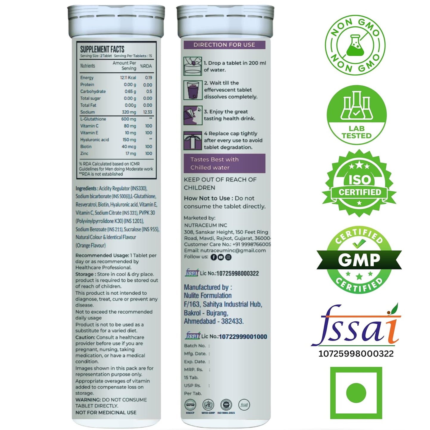 Nutrasium Glutathione Tablets for Skin Glow & Even Skin Tone | 600 mg L-Glutathione Reduced with Hyaluronic Acid, Vitamin C & E, Zinc & Biotin | 15 Effervescent Tablets, Mixed Berry Flavour