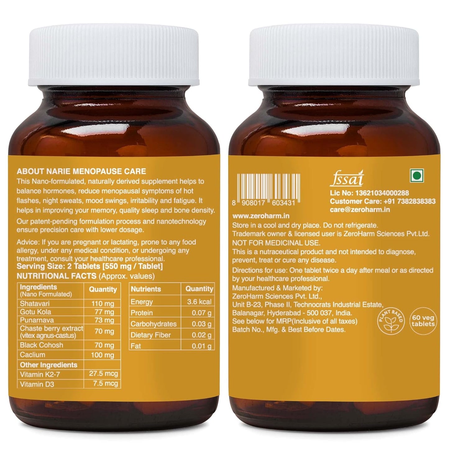 ZEROHARM Narie Menopause Supplements for Women | Shatavari, Black Cohosh & Chasteberry Extract | Helps With Hot Flashes & Night Sweats Relief, Hormone Balance & Mood Support | 60 Nano Tablets