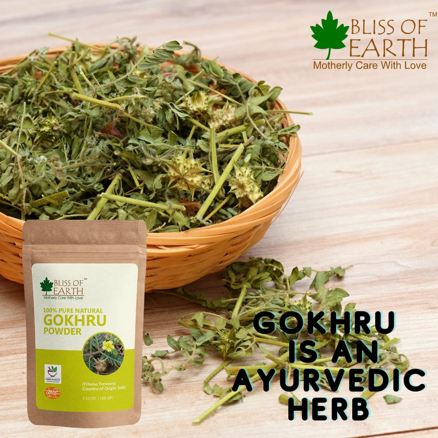Bliss of Earth 100% Pure & Natural Gokhru Powder Pure Tribulus Terrestris 100GM