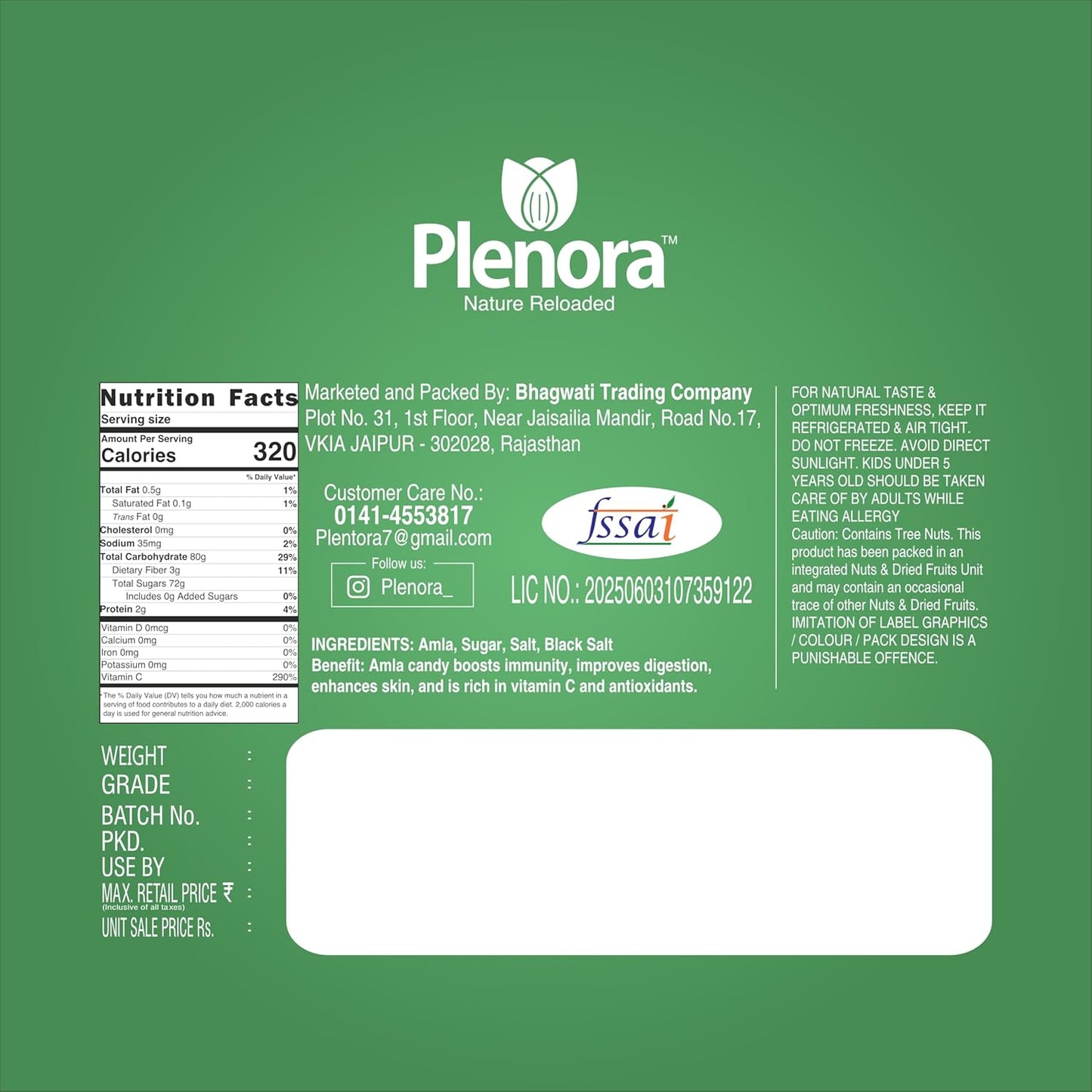 PLENORA Amla Candy 250g | Dry Gooseberry Candy | Sweet & Sour Taste | Rich in Antioxidants & Vitamin C | Healthy Snack