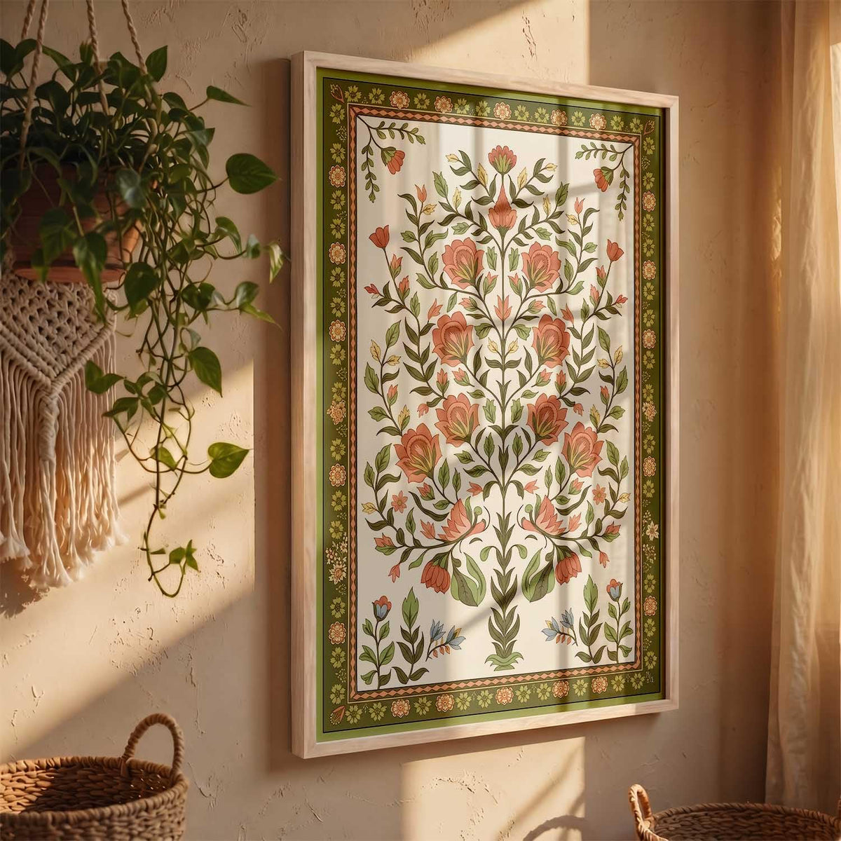 Art Wall Painting Indian Traditional Madhubani With Frame Home Decoration For Living Room Bed Room Hotel Wall Decor Digital Reprint (14X20 inch)