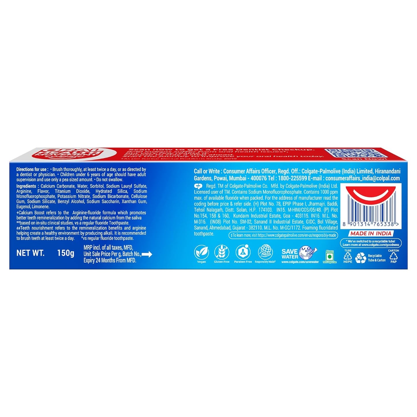 Colgate Strong Teeth Toothpaste with Amino Shakti - India's No.1 Toothpaste for Cavity Protection (150 g)