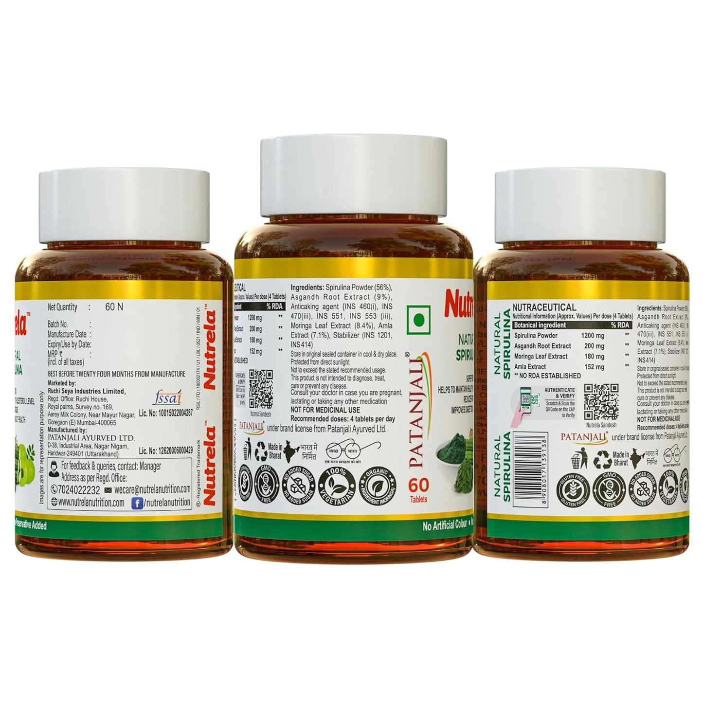 Nutrela Nutrition Spirulina Tablets | High-Protein Superfood | Rich in Vitamins, Minerals & Antioxidants | Boosts Immunity & Energy | Gluten-Free & GMO-Free | Vegan-Friendly