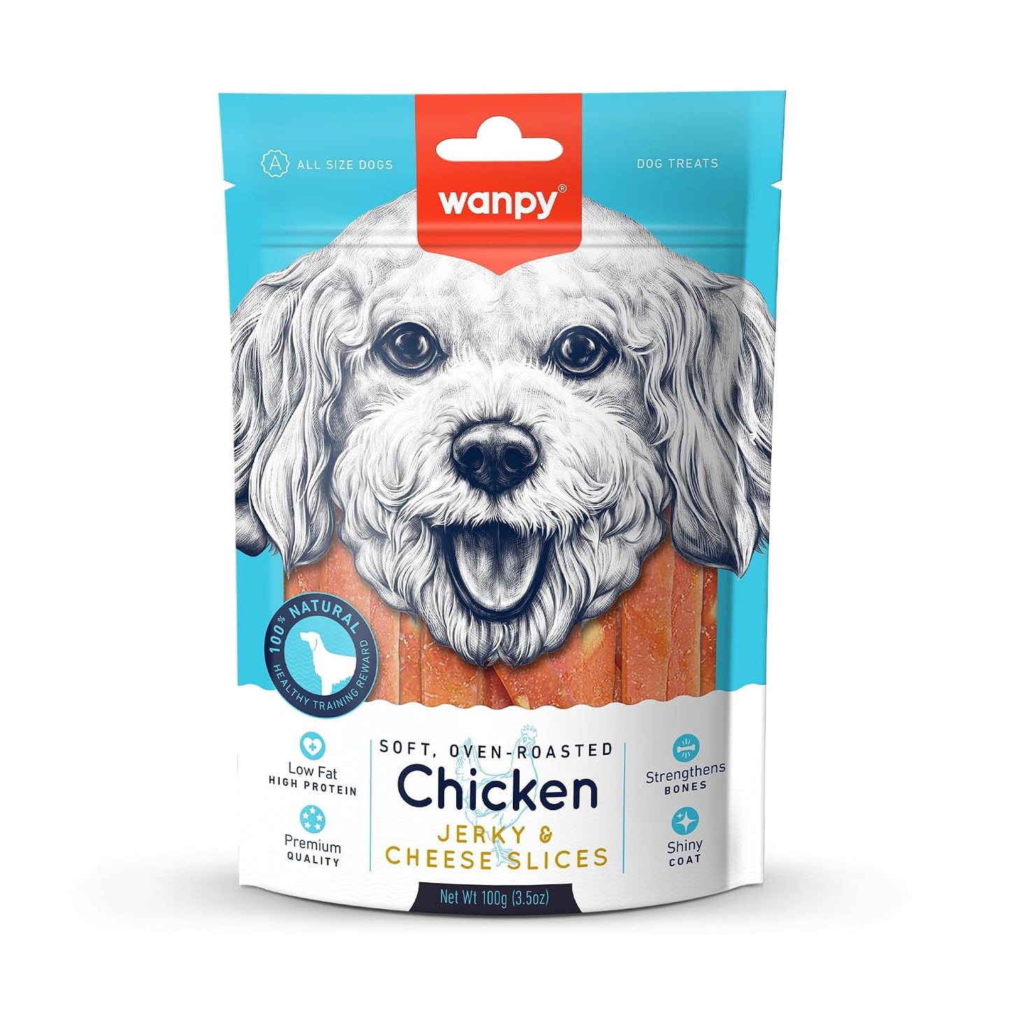 Wanpy 100% Natural Dog Treat | Chicken Jerky & Cheese Slices 100Gm (Pack of 1) by DogsNCats