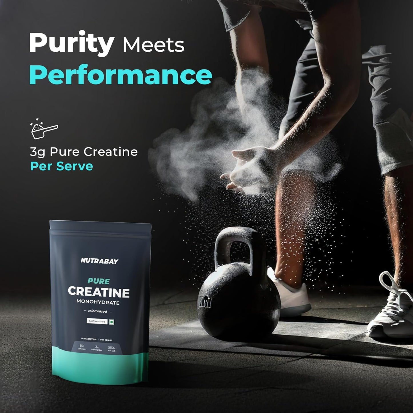 Nutrabay Pure Series Micronised Creatine Powder Monohydrate, Pre/Post Workout Bodybuilding, Crossfit Supplement, 250 g (Unflavoured)